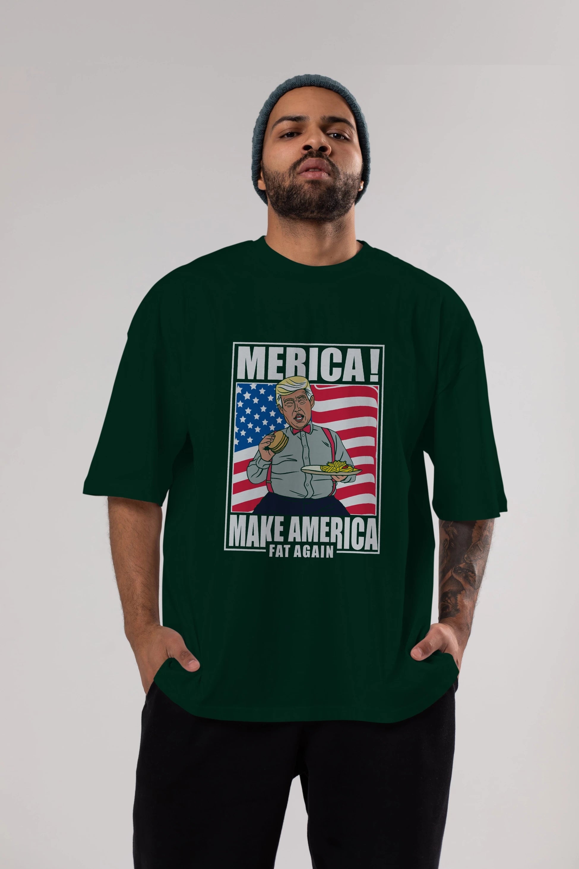 Trump Burger Ön Baskılı Oversize t-shirt Erkek Kadın Unisex %100 Pamuk tişort