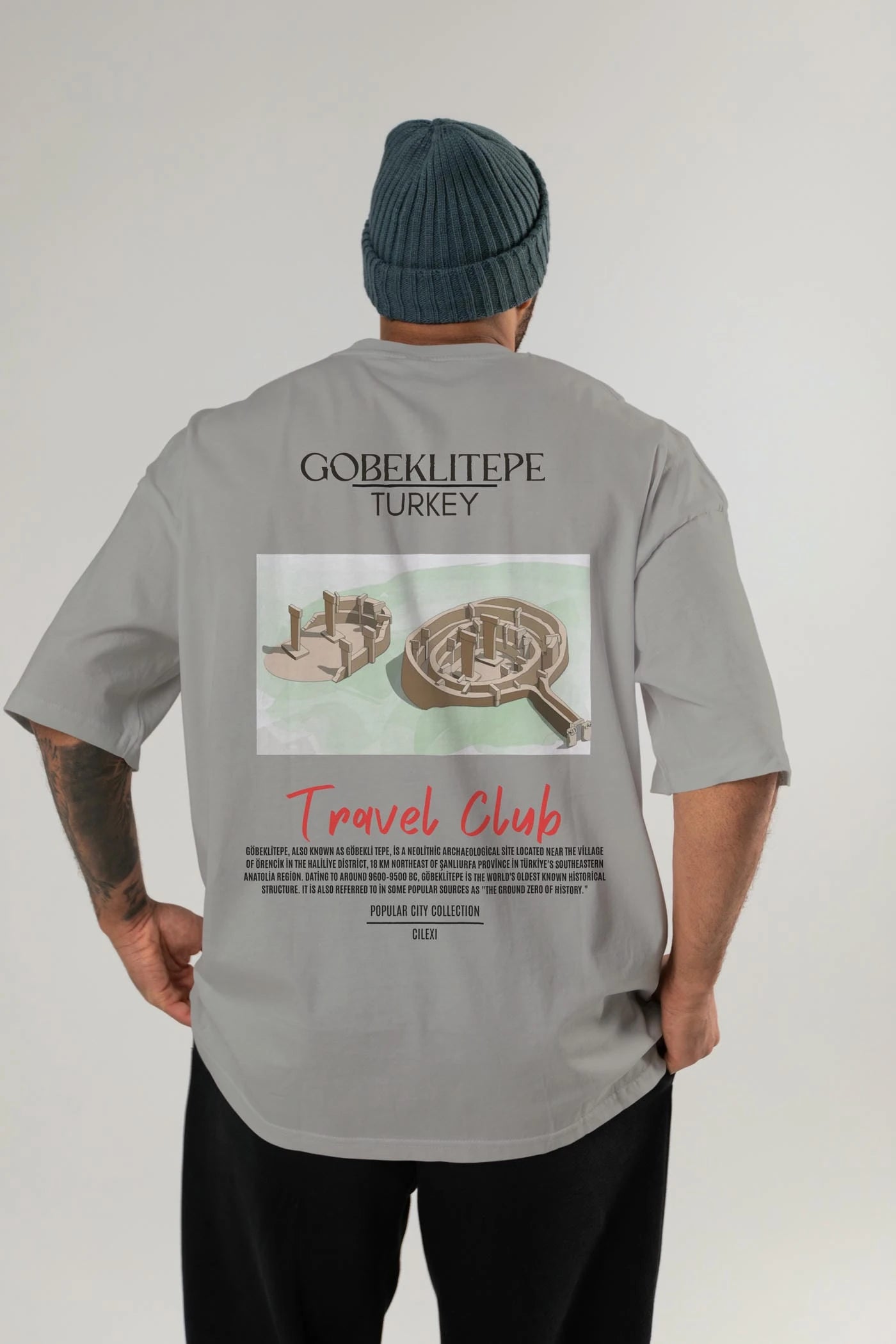 Gobeklitepe Turkey Arka Baskılı Oversize t-shirt Erkek Kadın Pamuk Bisiklet Yaka tişort