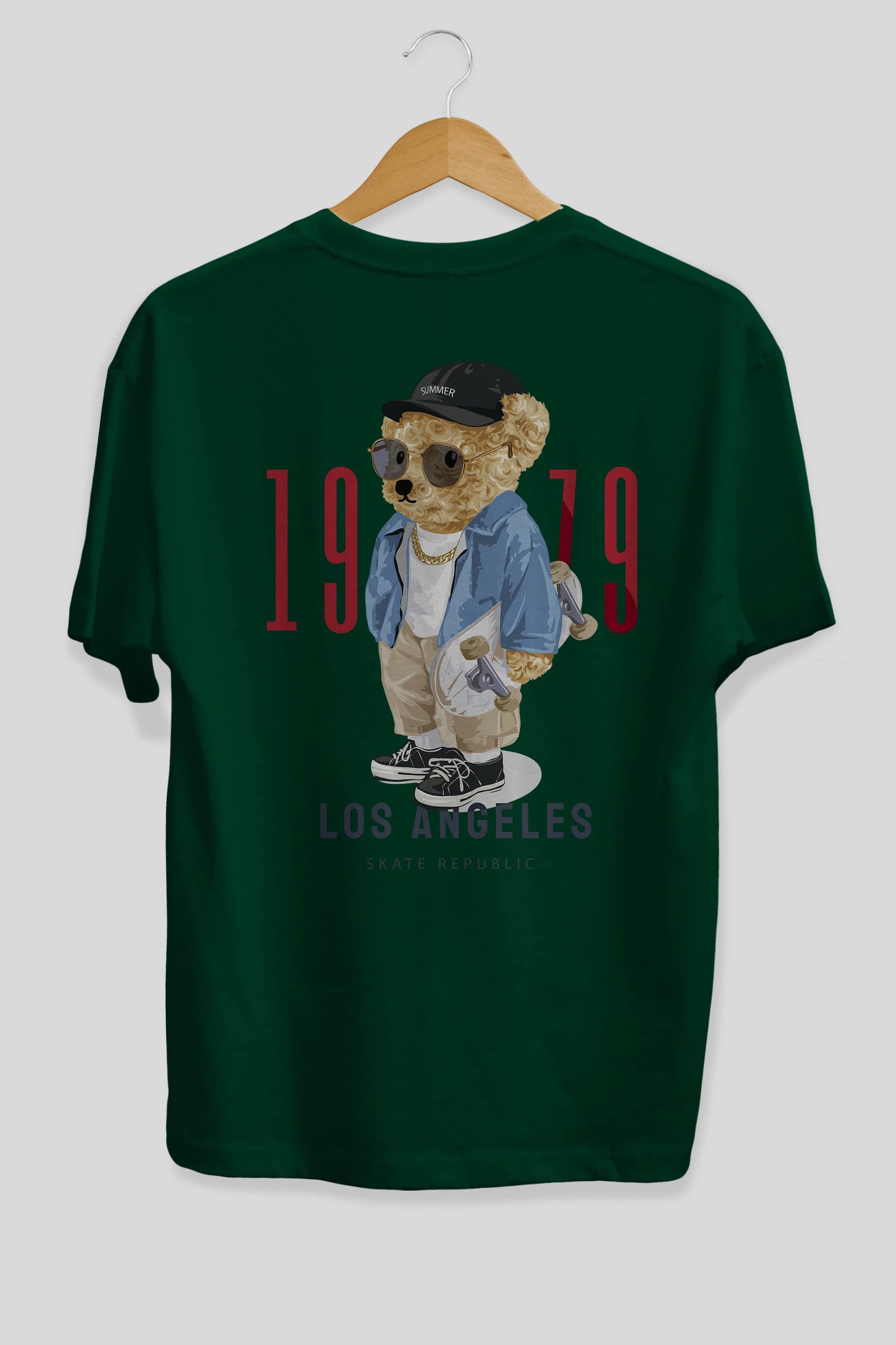 Teddy Bear Los Angeles Arka Baskılı Oversize t-shirt Erkek Kadın Unisex %100 Pamuk