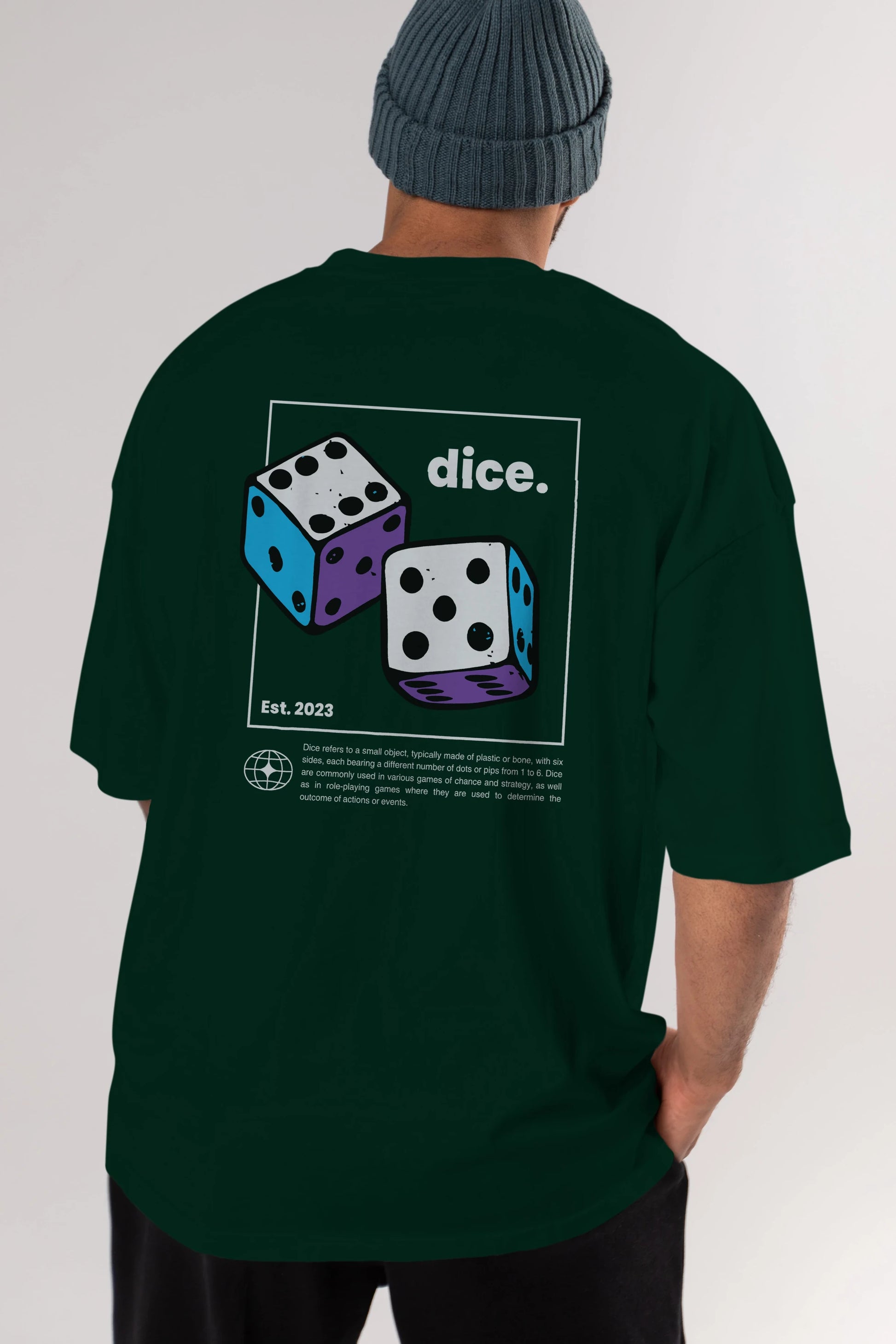 Dice Yazılı Arka Baskılı Oversize t-shirt Erkek Kadın Unisex