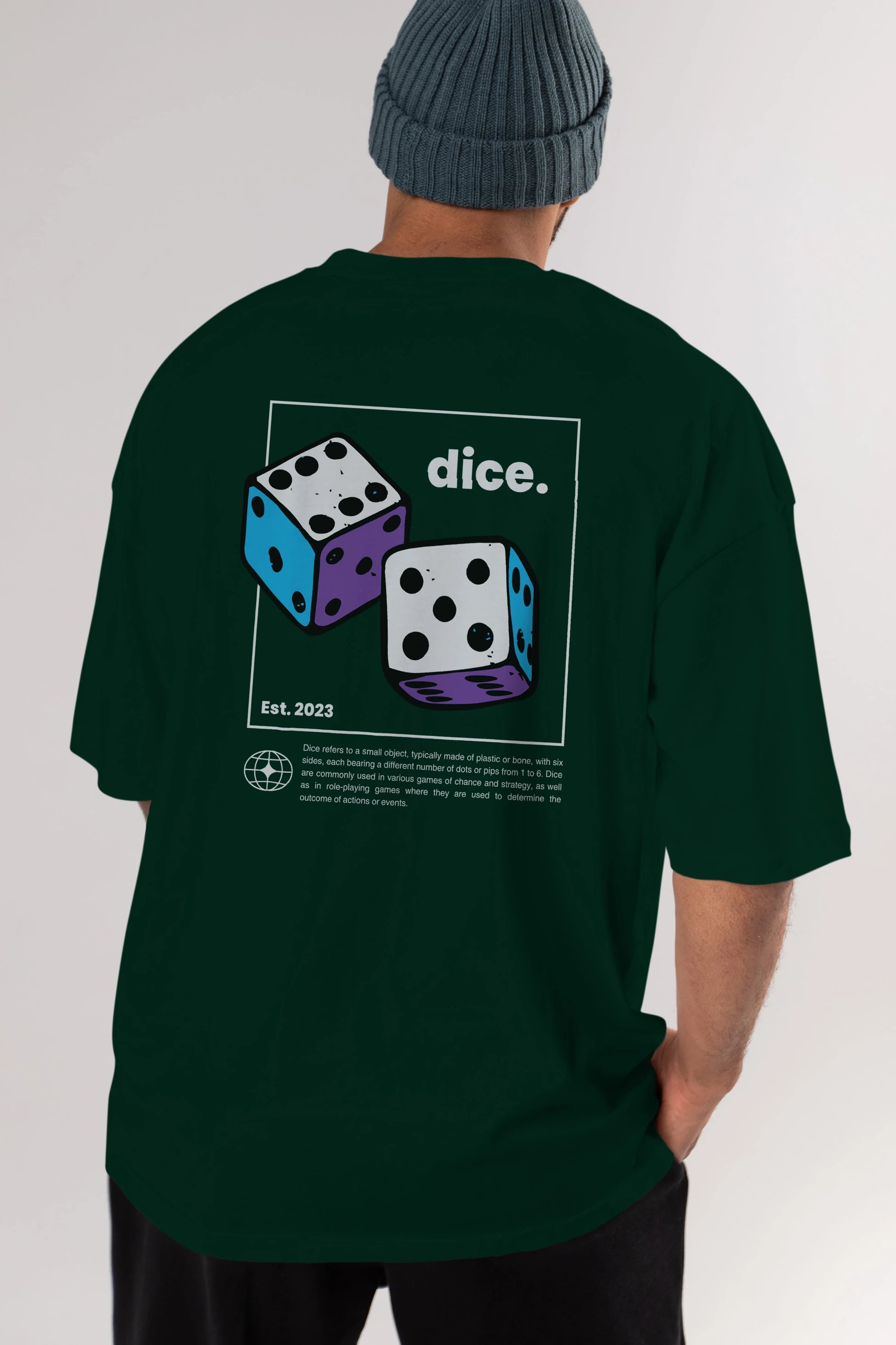 Dice Yazılı Arka Baskılı Oversize t-shirt Erkek Kadın Unisex