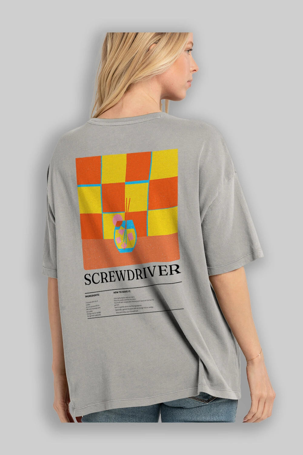 Screwdriver Kokteyl Serisi Arka Baskılı Oversize t-shirt Erkek Kadın %100 Pamuk Bisiklet Yaka tişort