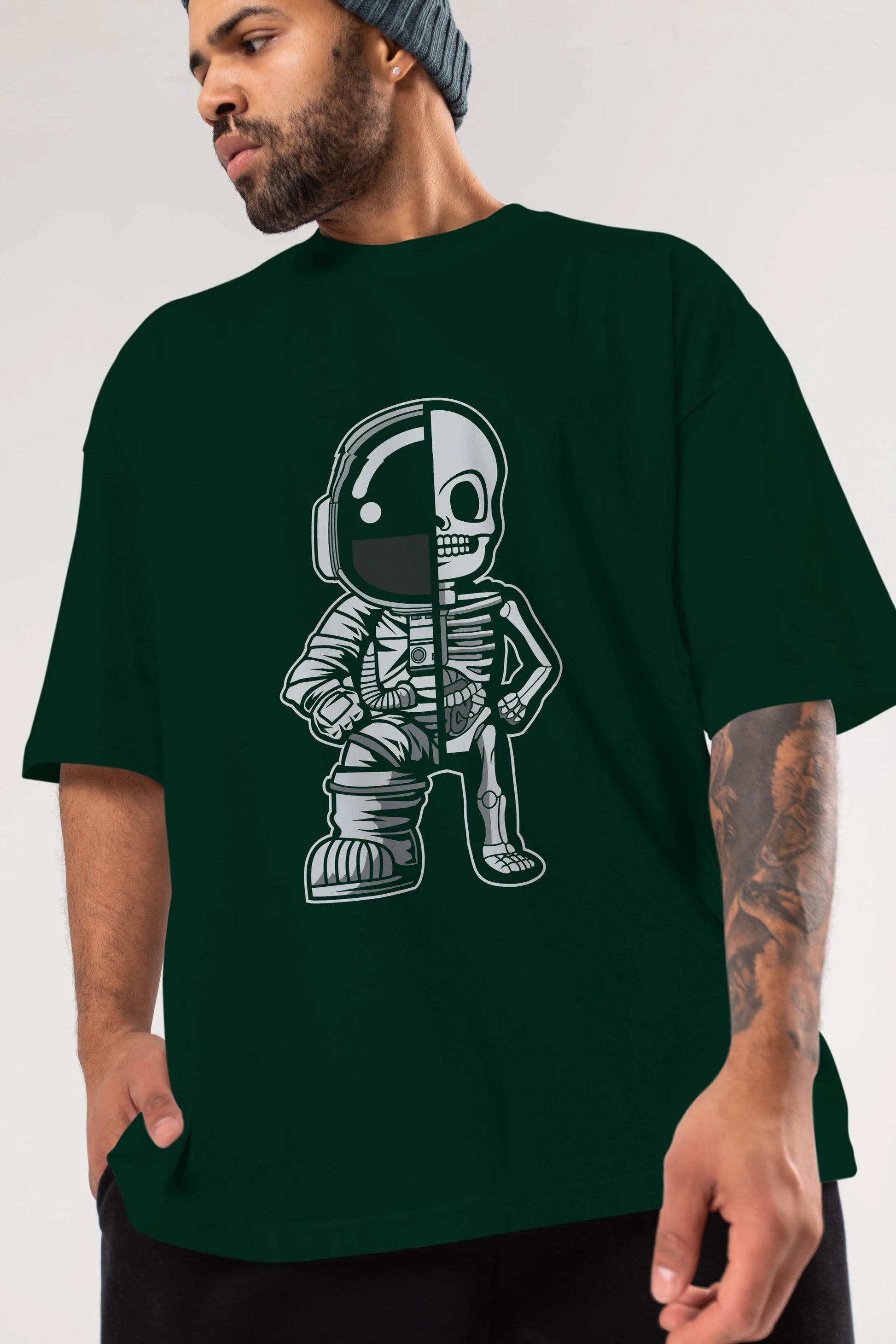 Astronaut Half Skeleton Ön Baskılı Oversize t-shirt Erkek Kadın Unisex