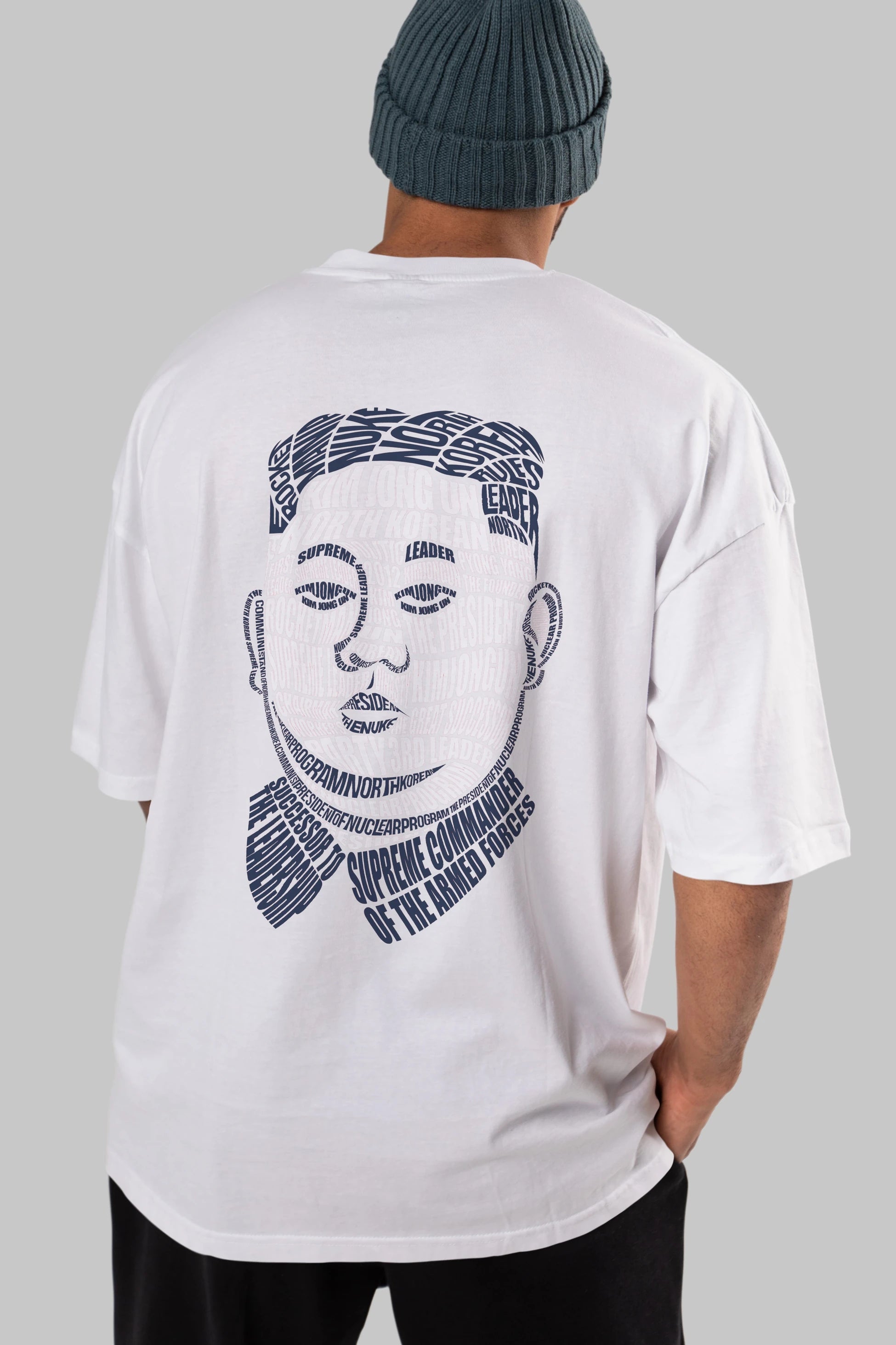 Kim Jong Un Calligram Arka Baskılı Oversize t-shirt %100 pamuk Erkek Kadın Unisex