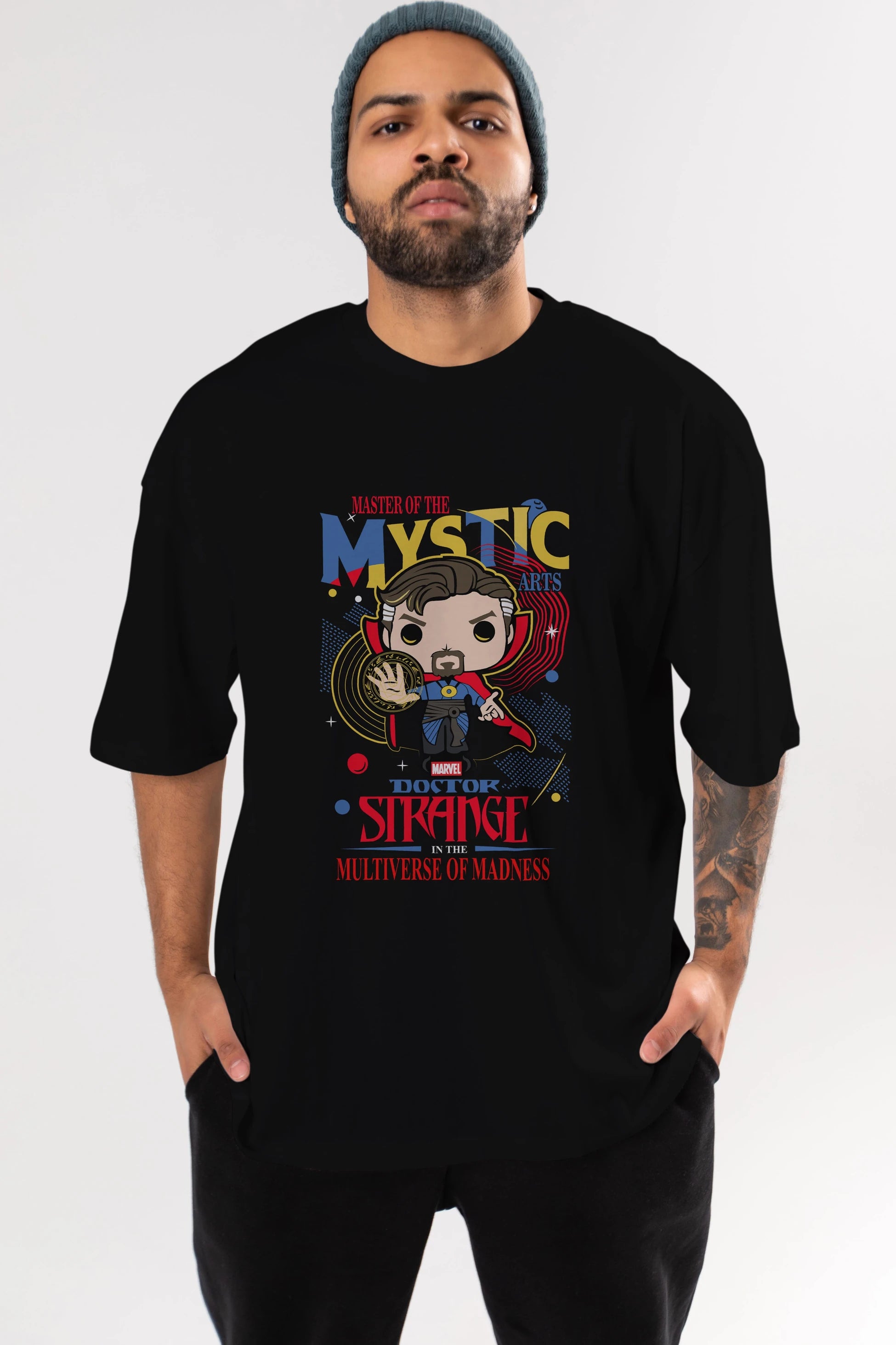 Doctor Strange Ön Baskılı Oversize t-shirt Erkek Kadın Unisex %100 Pamuk Bisiklet Yaka tişort