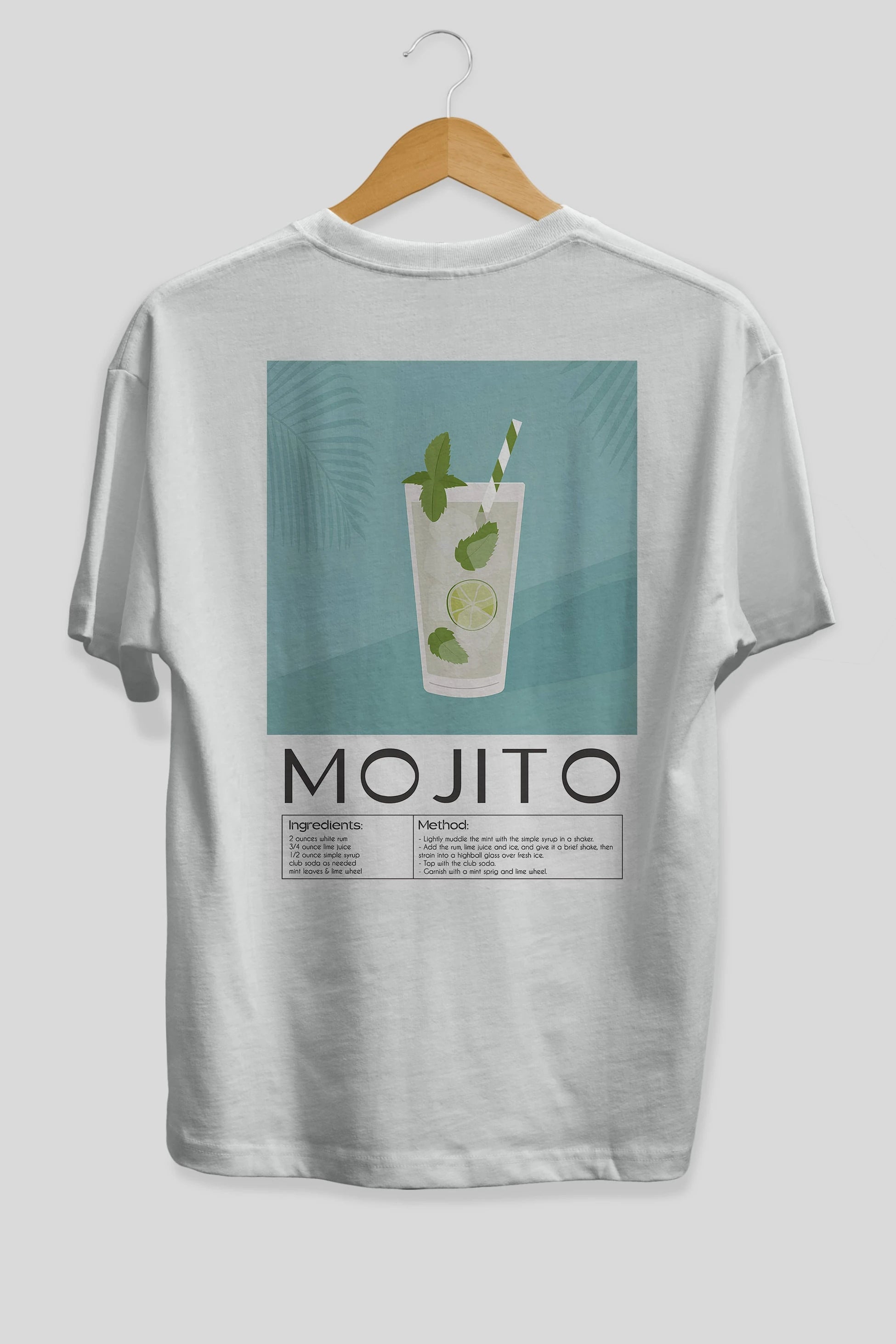 Mojito 4 Arka Baskılı Oversize t-shirt Erkek Kadın Unisex %100 Pamuk Bisiklet Yaka tişort