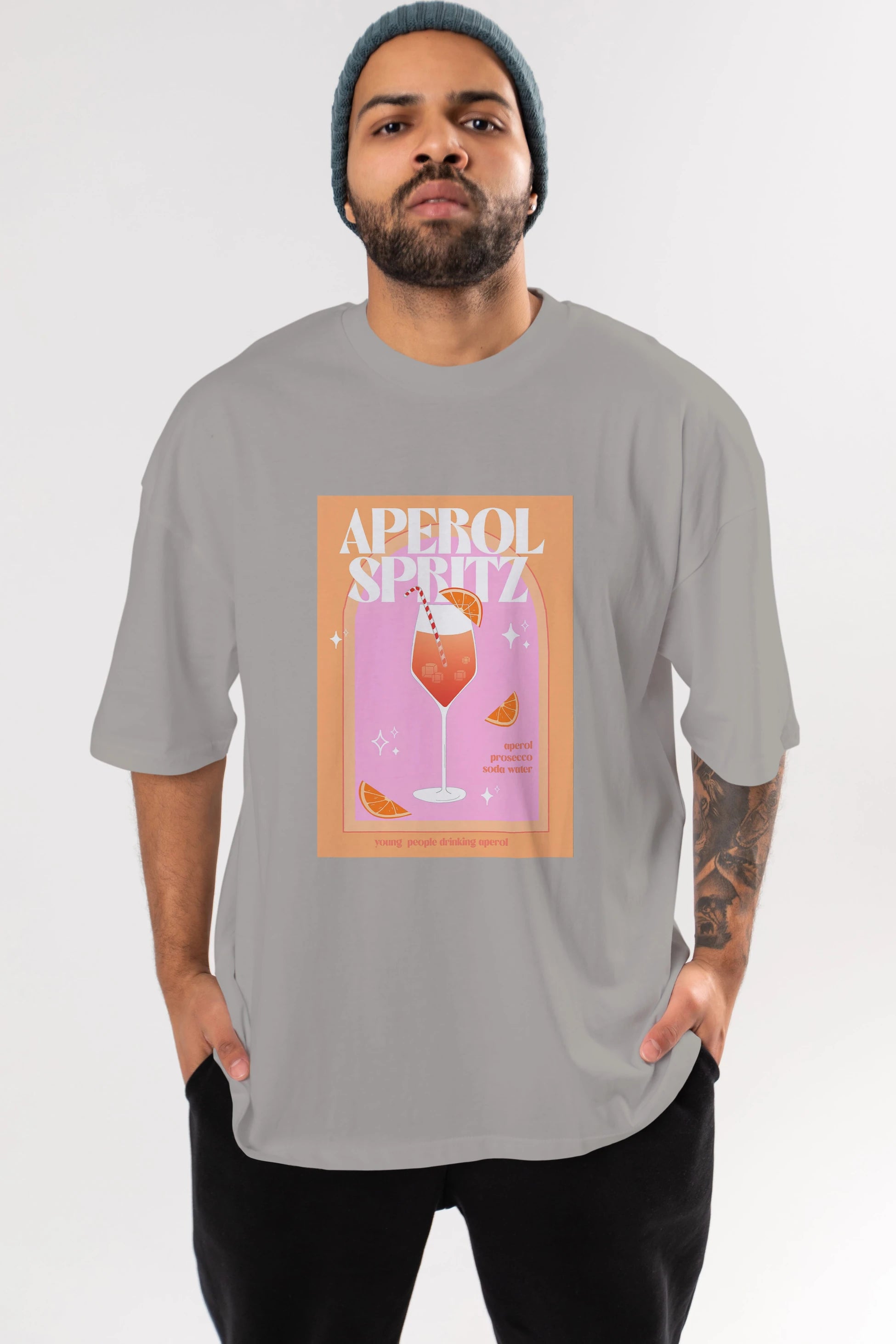 Aperol Spritz 2 Ön Baskılı Oversize t-shirt Erkek Kadın Unisex %100 Pamuk Bisiklet Yaka tişort