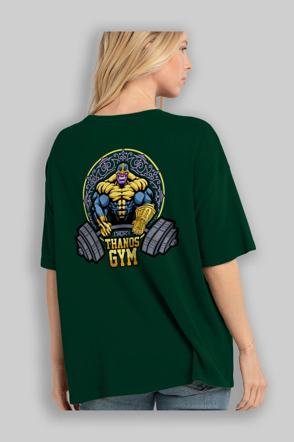Thanos GYM Arka Baskılı Oversize t-shirt Erkek Kadın Unisex %100 Pamuk Bisiklet Yaka tişort