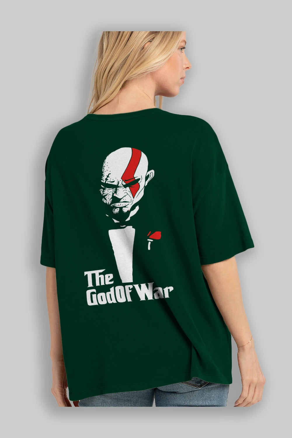 The God of War Arka Baskılı Oversize t-shirt Erkek Kadın Unisex %100 Pamuk Bisiklet Yaka tişort