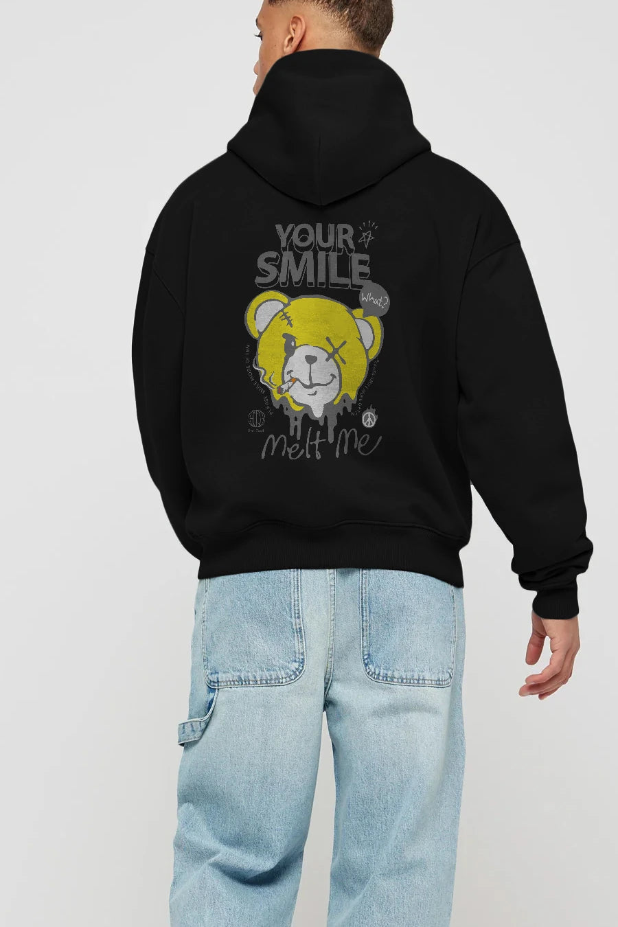 Your Smile Bear Arka Baskılı Hoodie Oversize Kapüşonlu Sweatshirt Erkek Kadın Unisex