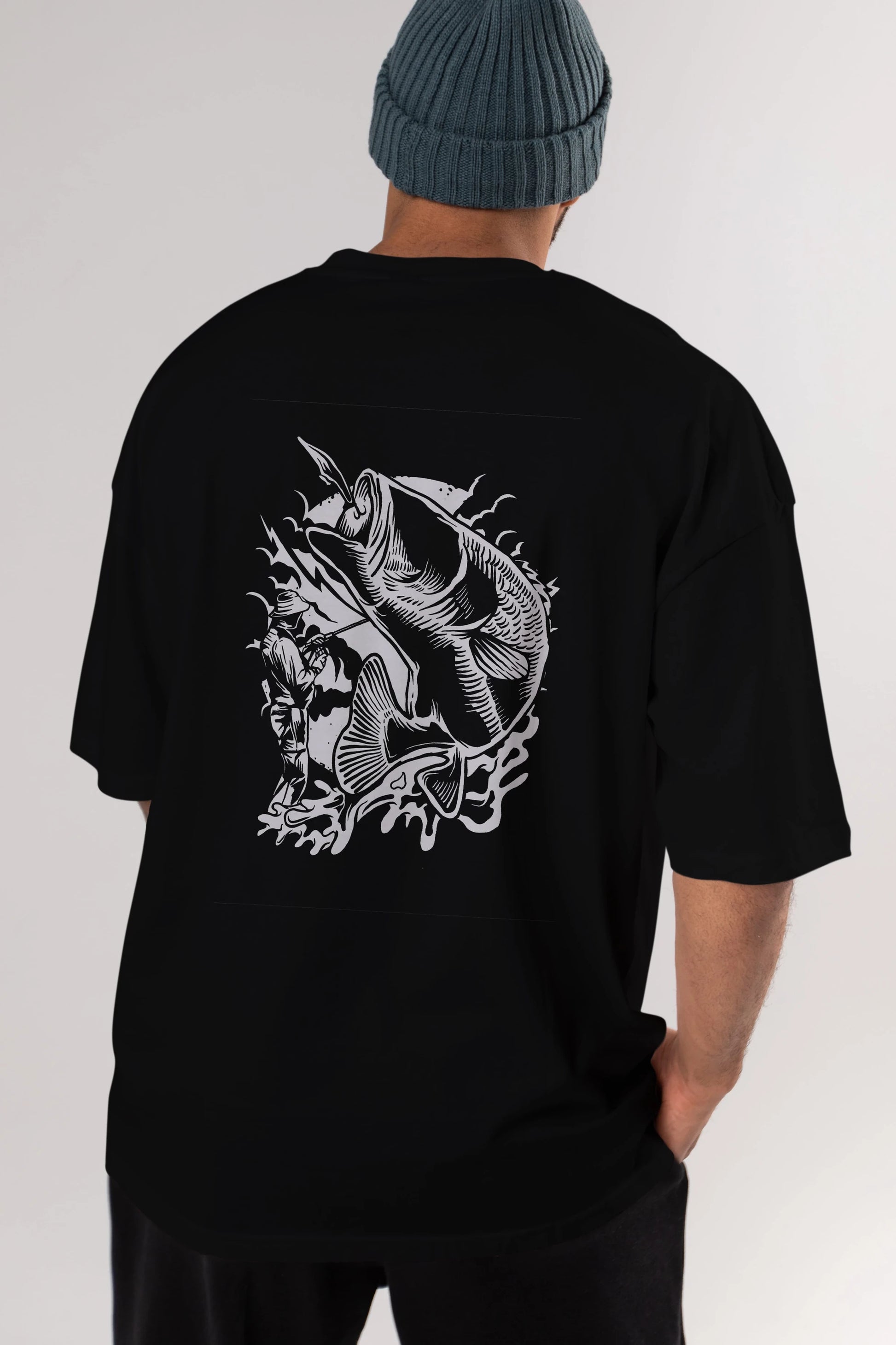 Fisherman Arka Baskılı Oversize t-shirt Erkek Kadın Unisex %100 Pamuk