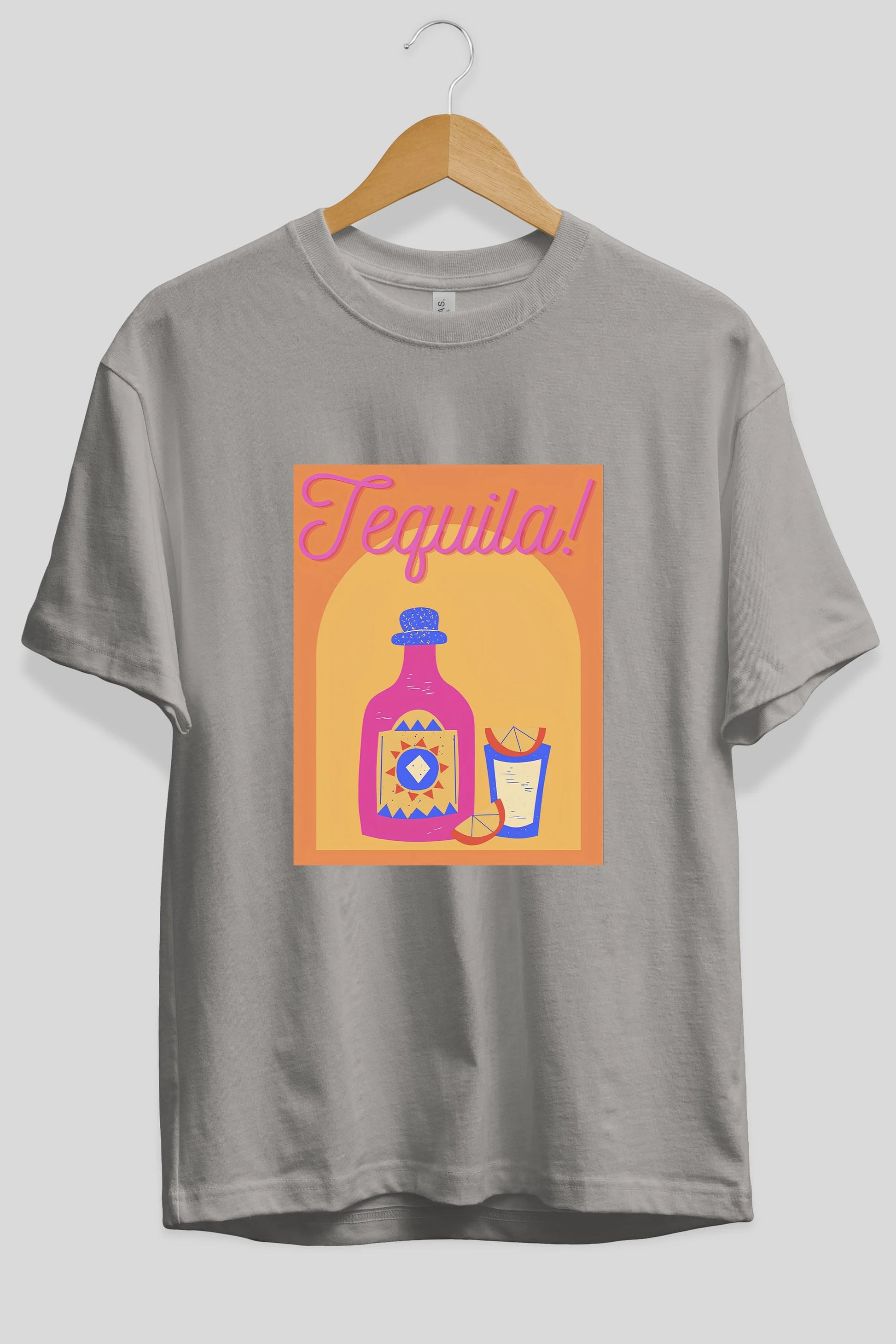 Tequila Ön Baskılı Oversize t-shirt Erkek Kadın Unisex %100 Pamuk Bisiklet Yaka tişort