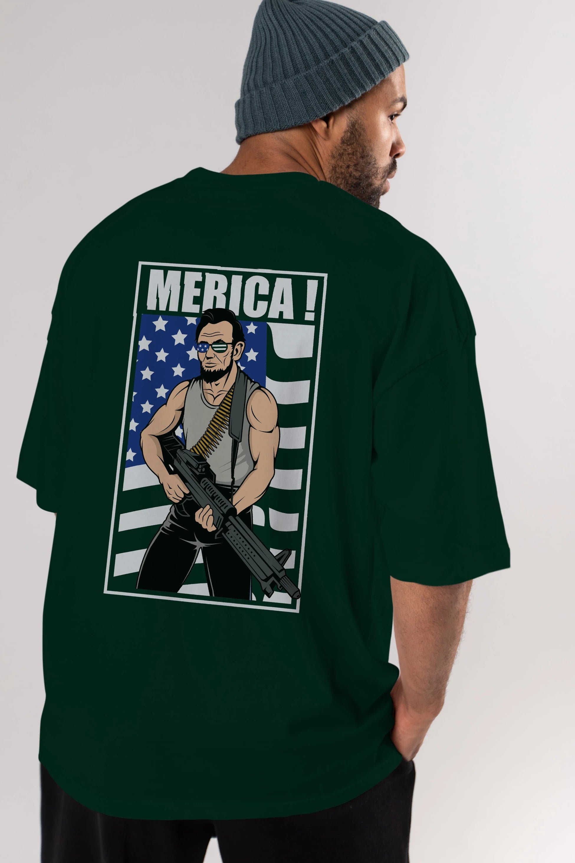 Lincoln Rambo Arka Baskılı Oversize t-shirt Erkek Kadın Unisex %100 Pamuk tişort