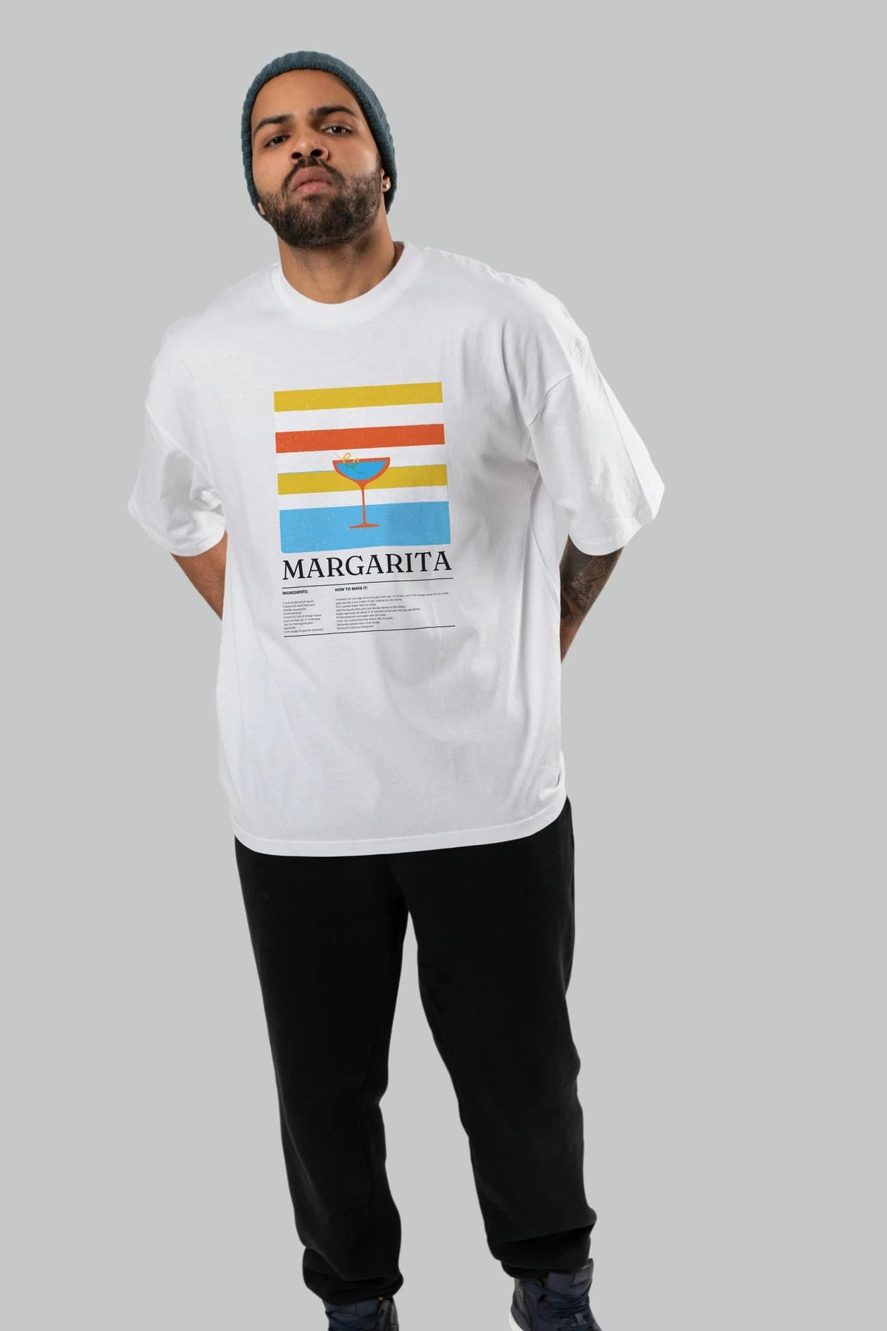 Margarita Kokteyl Ön Baskılı Oversize t-shirt Erkek Kadın %100 Pamuk Bisiklet Yaka tişort