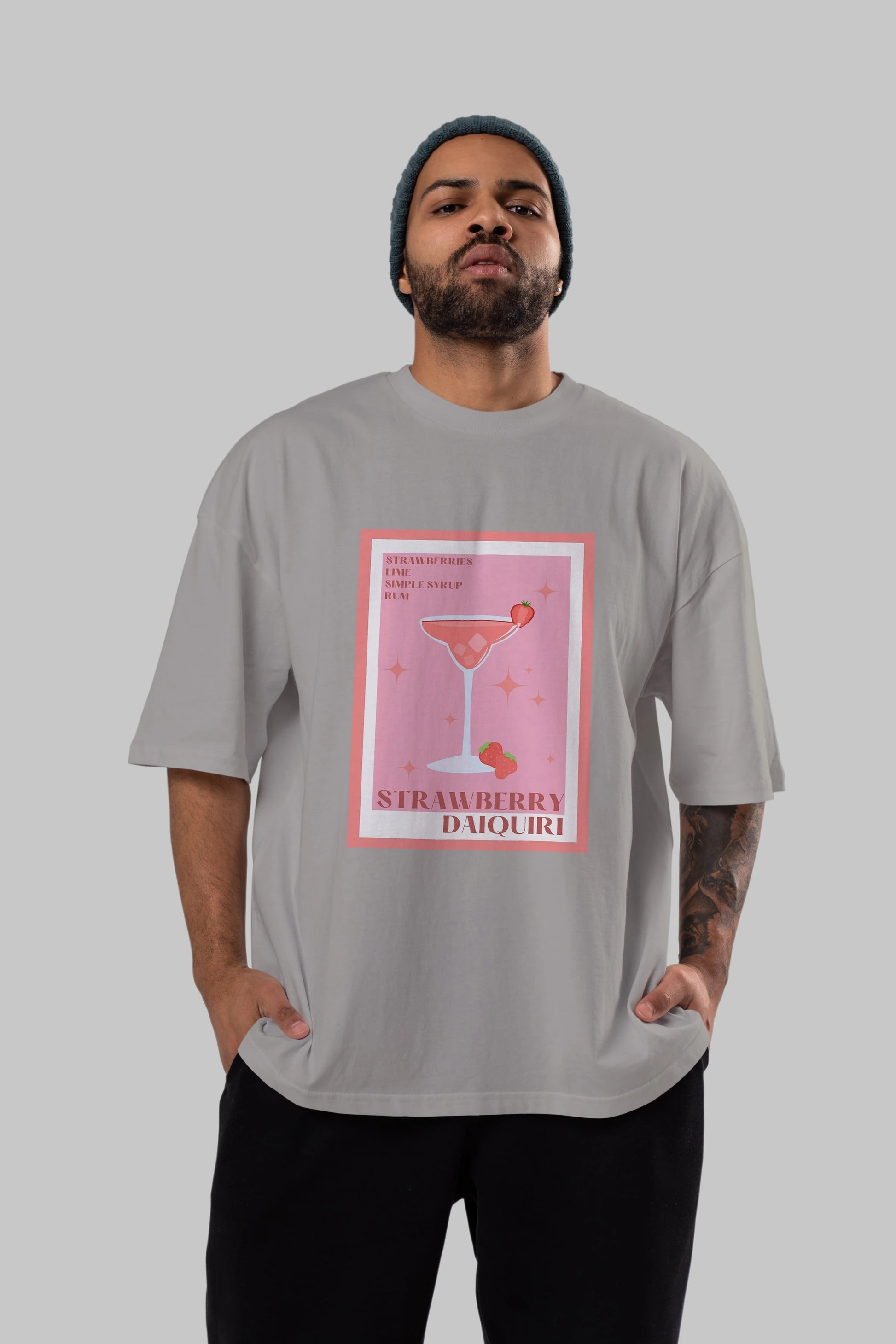 Strawberry Daiquiri Ön Baskılı Oversize t-shirt Erkek Kadın Unisex %100 Pamuk Bisiklet Yaka tişort