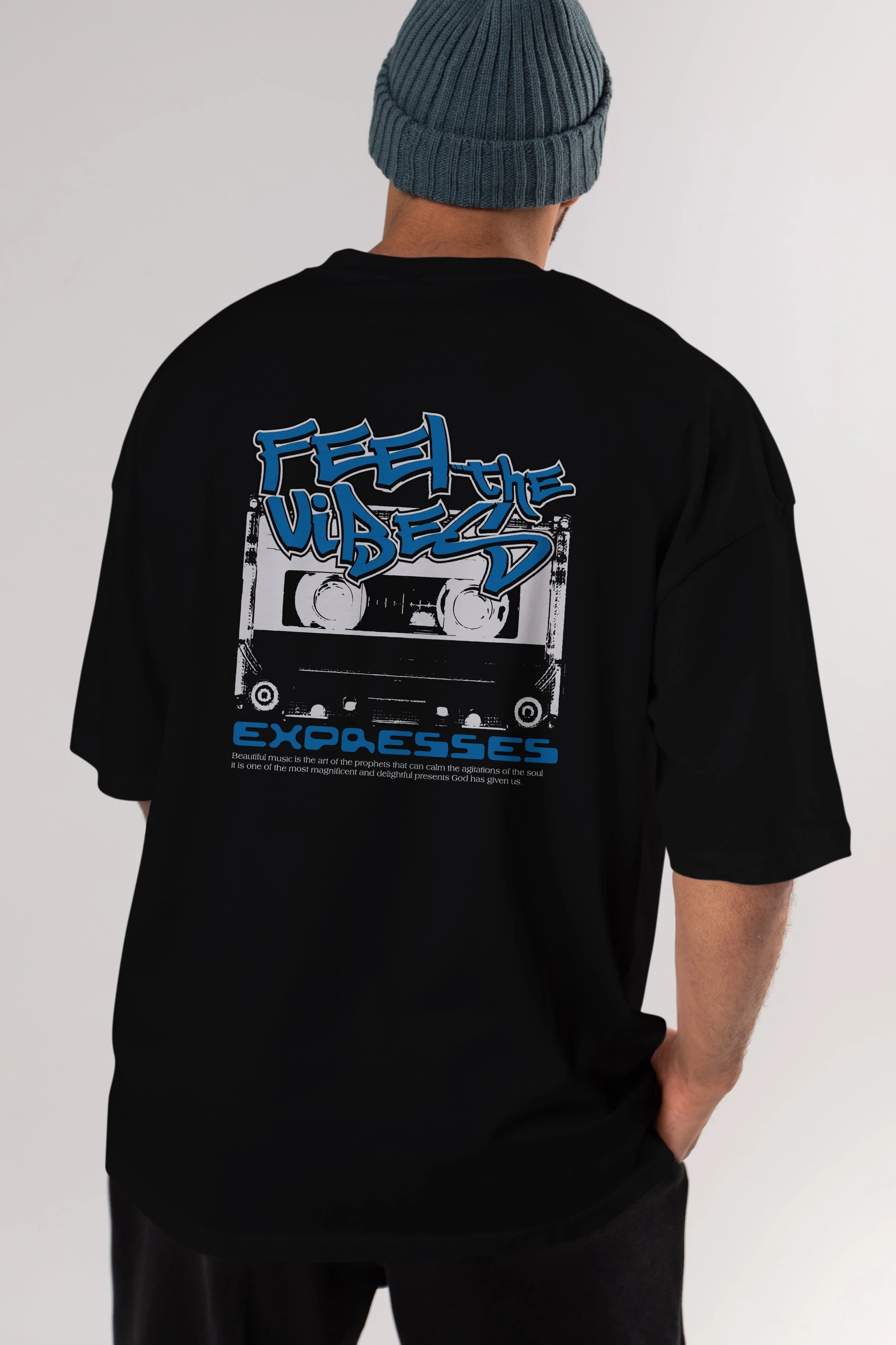 Feel The Vibes Arka Baskılı Oversize t-shirt Erkek Kadın Unisex