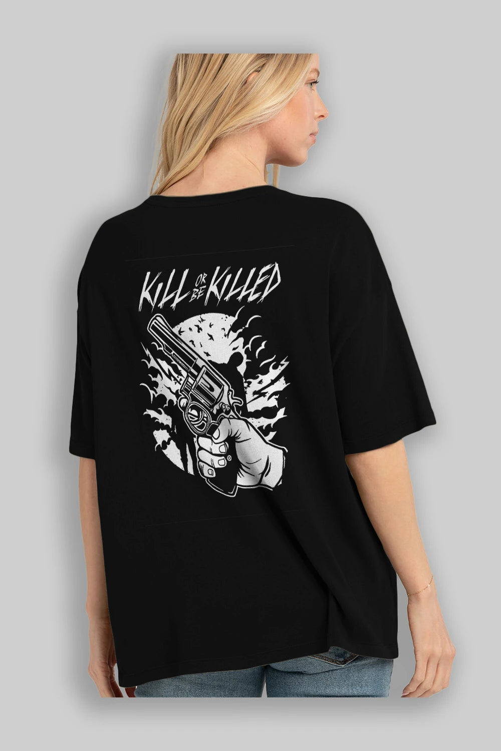 Zombie Shooter Arka Baskılı Oversize t-shirt Erkek Kadın Unisex %100 Pamuk
