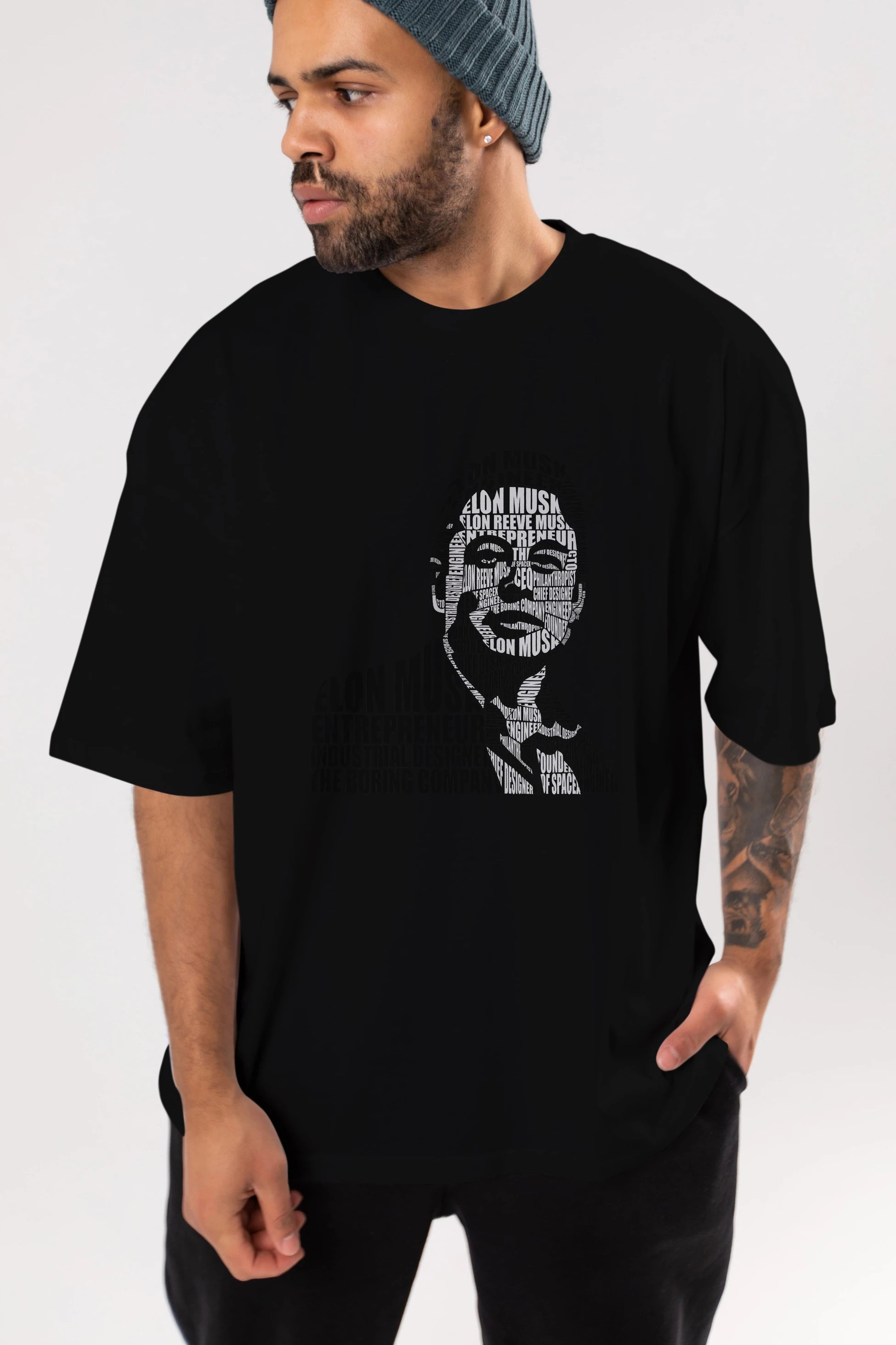 Elon Musk Calligram Ön Baskılı Oversize t-shirt %100 pamuk Erkek Kadın Unisex
