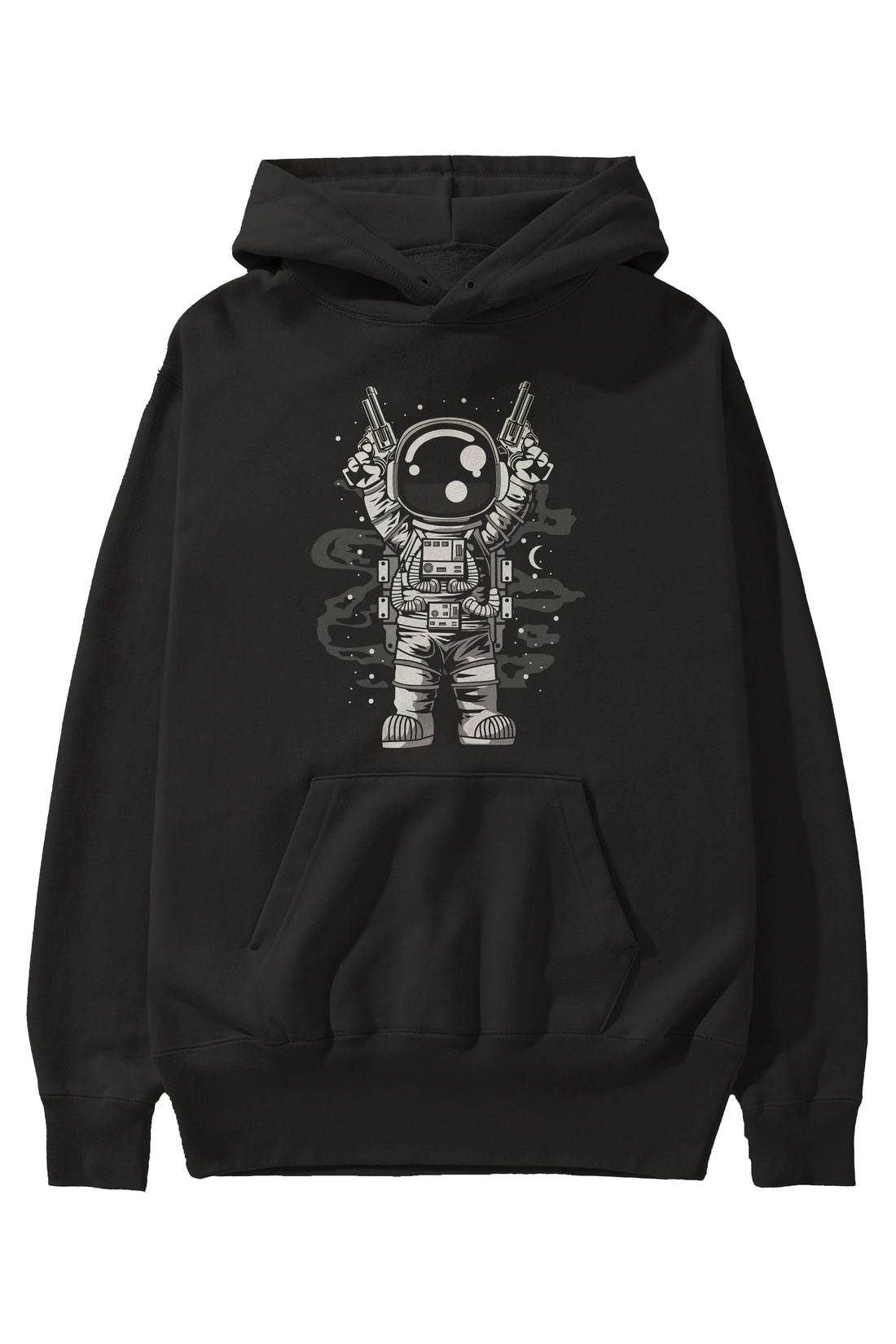 Astronaut Gun Ön Baskılı Hoodie Oversize Kapüşonlu Sweatshirt Erkek Kadın Unisex