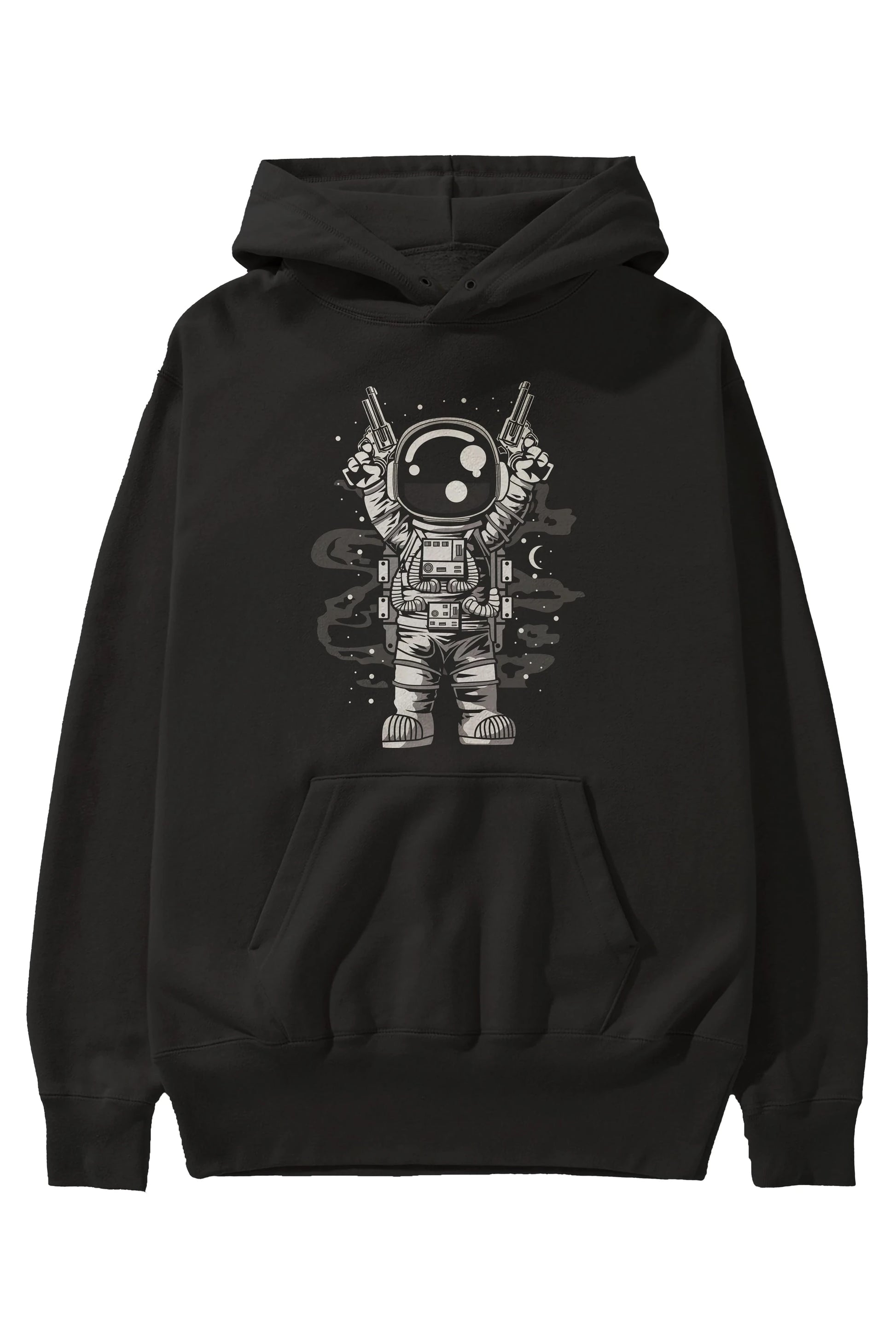 Astronaut Gun Ön Baskılı Hoodie Oversize Kapüşonlu Sweatshirt Erkek Kadın Unisex