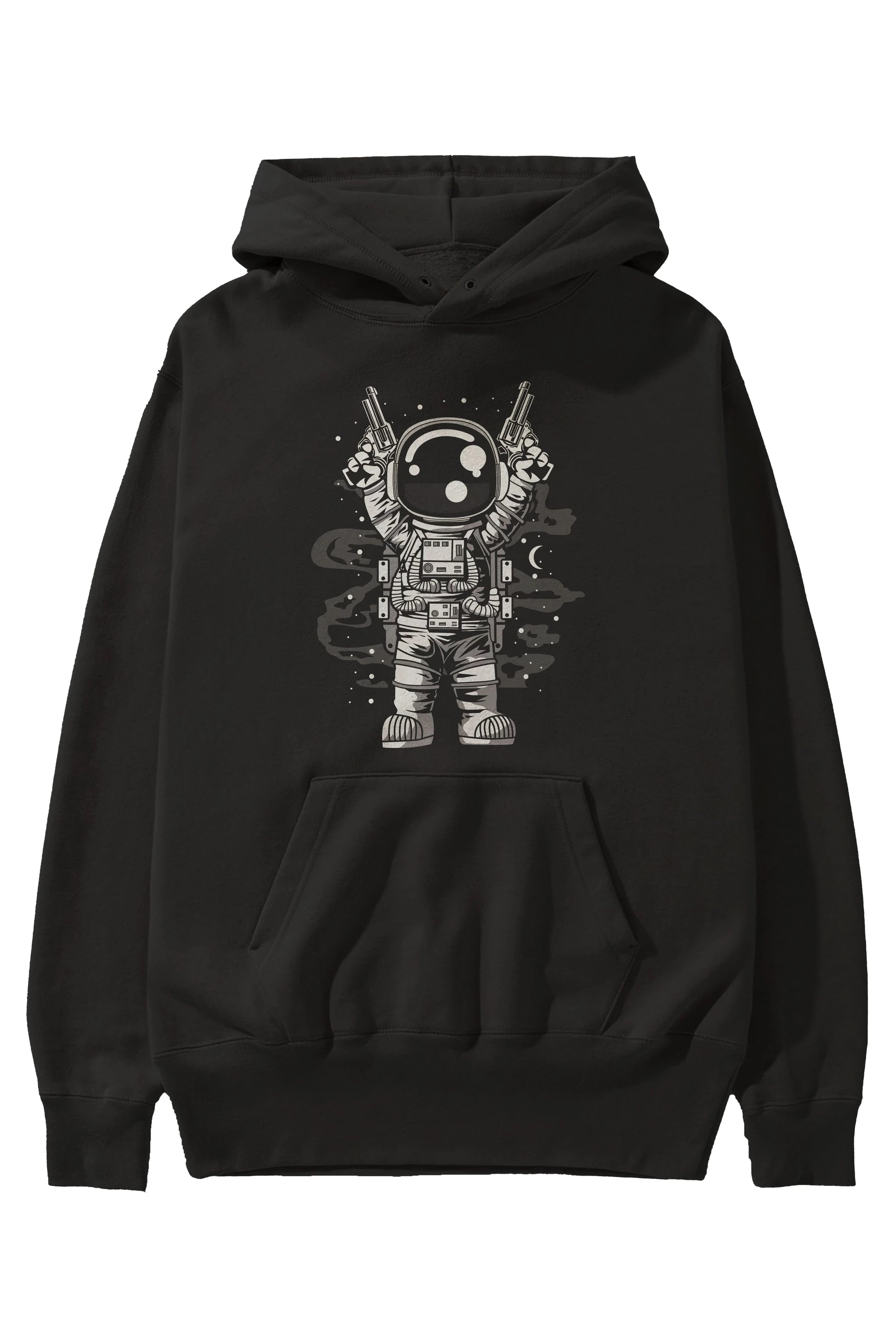 Astronaut Gun Ön Baskılı Hoodie Oversize Kapüşonlu Sweatshirt Erkek Kadın Unisex