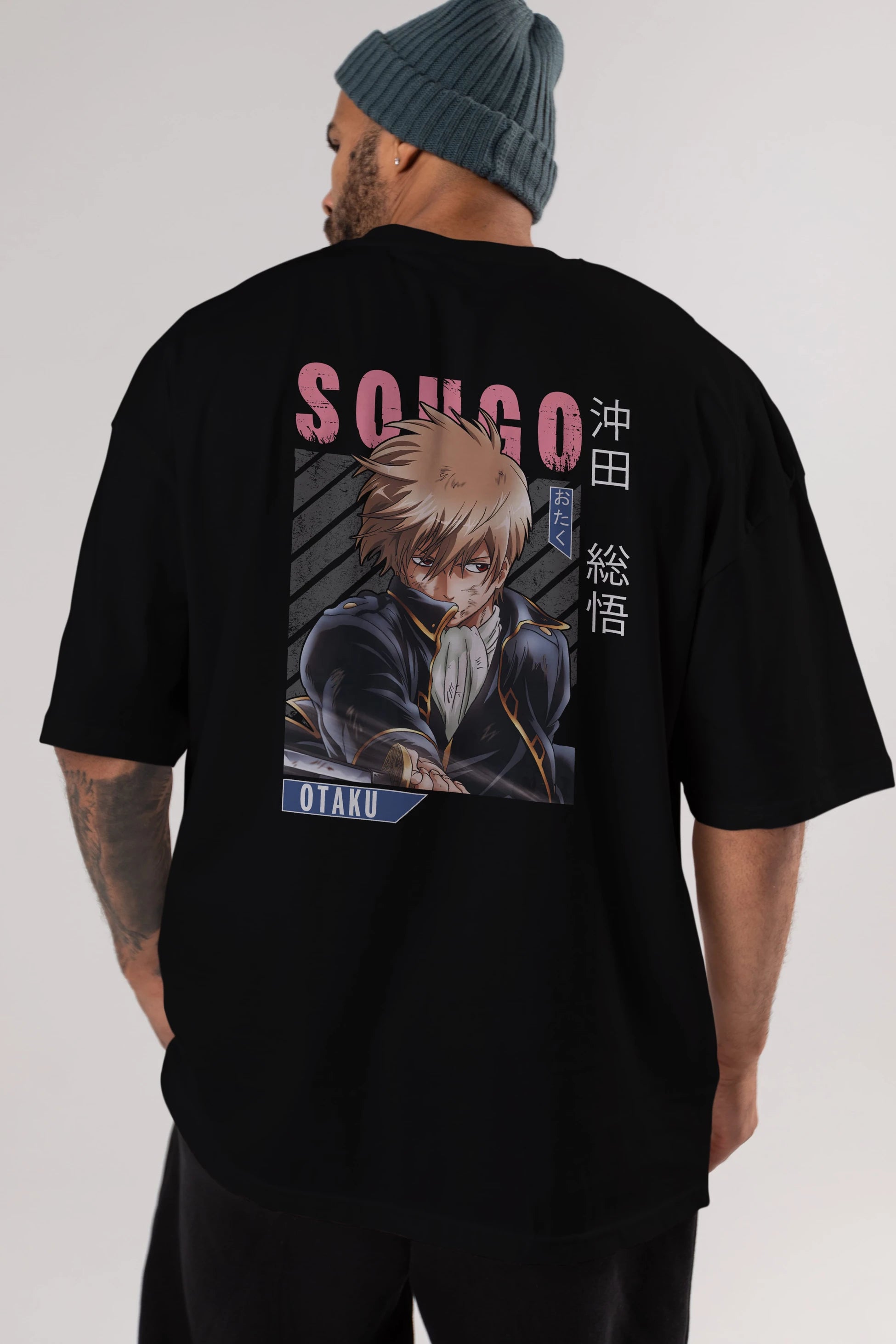 Sougo Okita GINTAMA Anime Arka Baskılı Oversize t-shirt Erkek Kadın Unisex