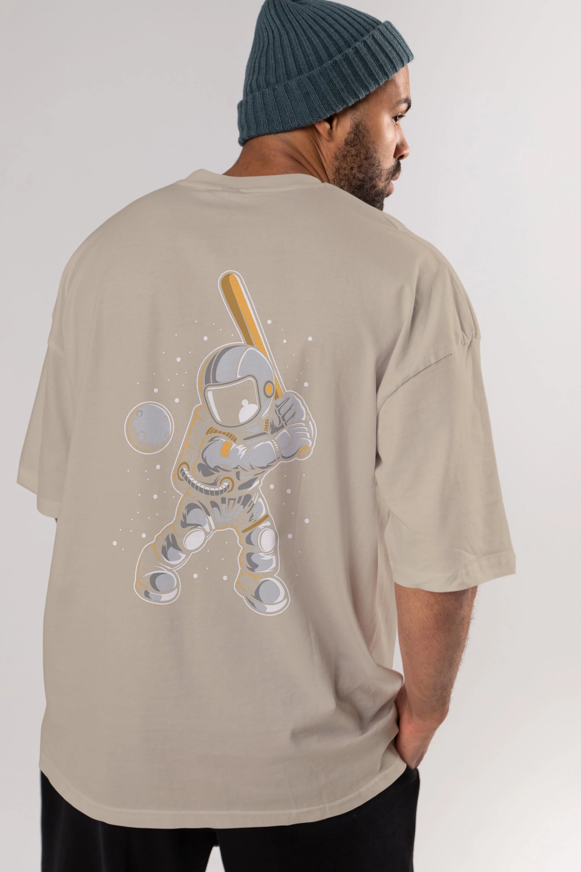 Astronaut Baseball Arka Baskılı Oversize t-shirt Erkek Kadın Unisex