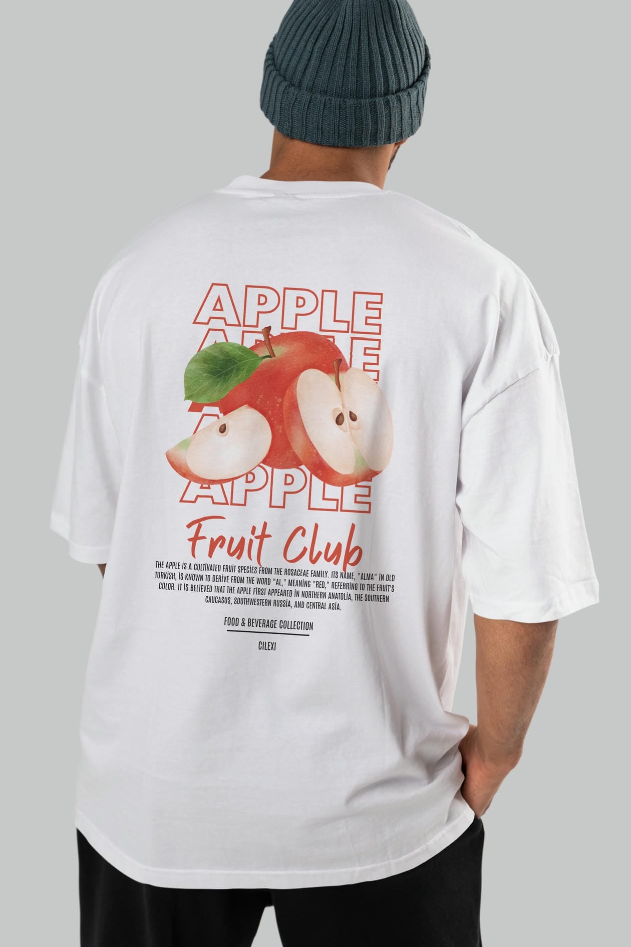 Apple Arka Baskılı Oversize t-shirt Erkek Kadın Pamuk Bisiklet Yaka tişort