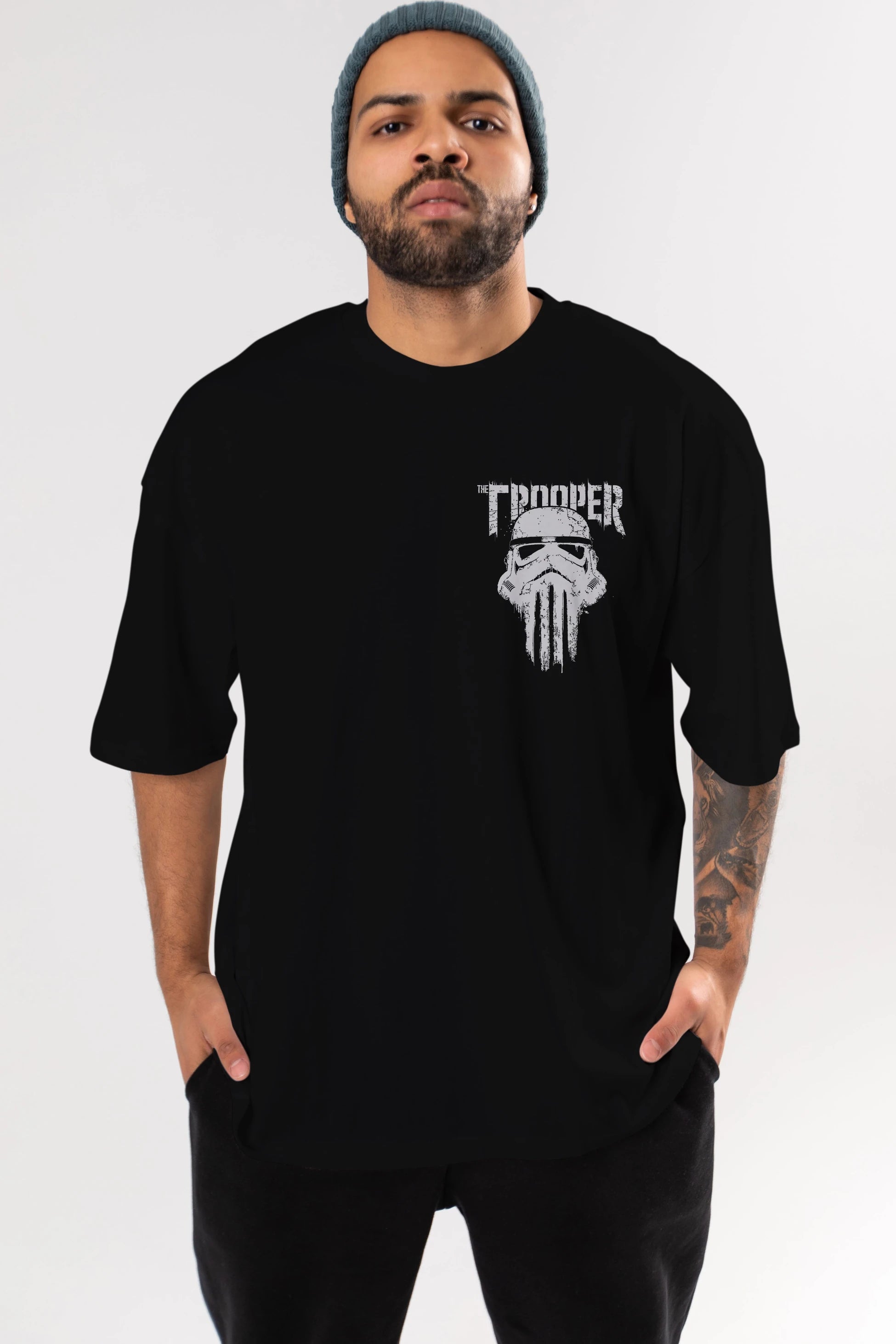 The Trooper Ön Sol Baskılı Oversize t-shirt Erkek Kadın Unisex %100 Pamuk Bisiklet Yaka tişort
