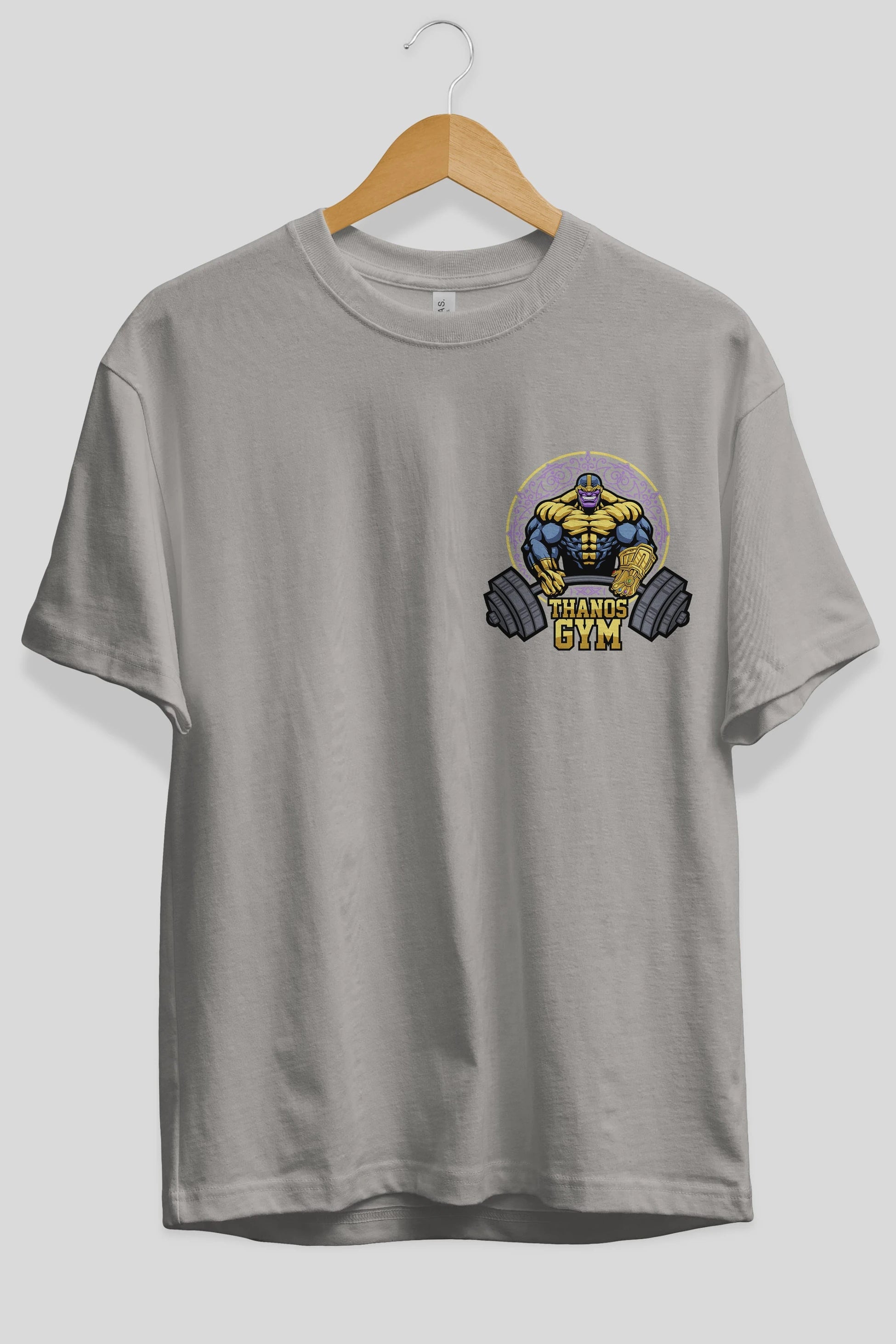 Thanos GYM Ön Sol Baskılı Oversize t-shirt Erkek Kadın Unisex %100 Pamuk Bisiklet Yaka tişort