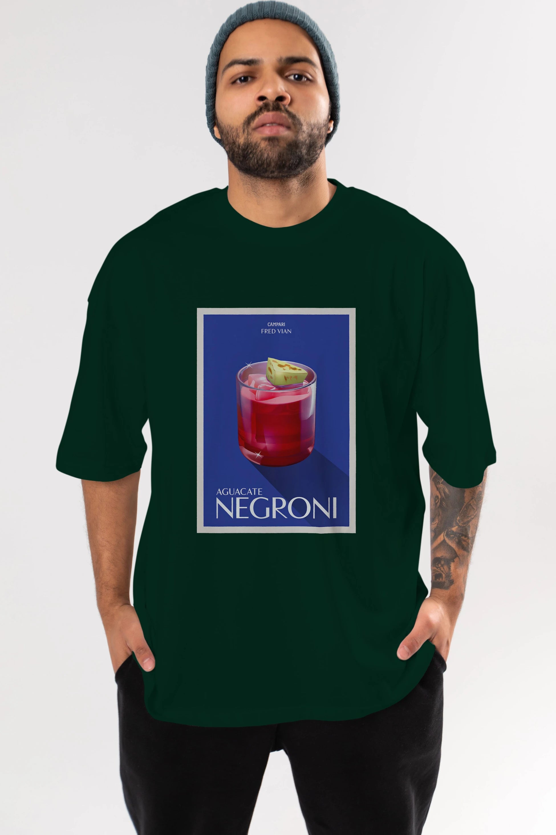 Aguacate Negroni Ön Baskılı Oversize t-shirt Erkek Kadın Unisex %100 Pamuk Bisiklet Yaka tişort