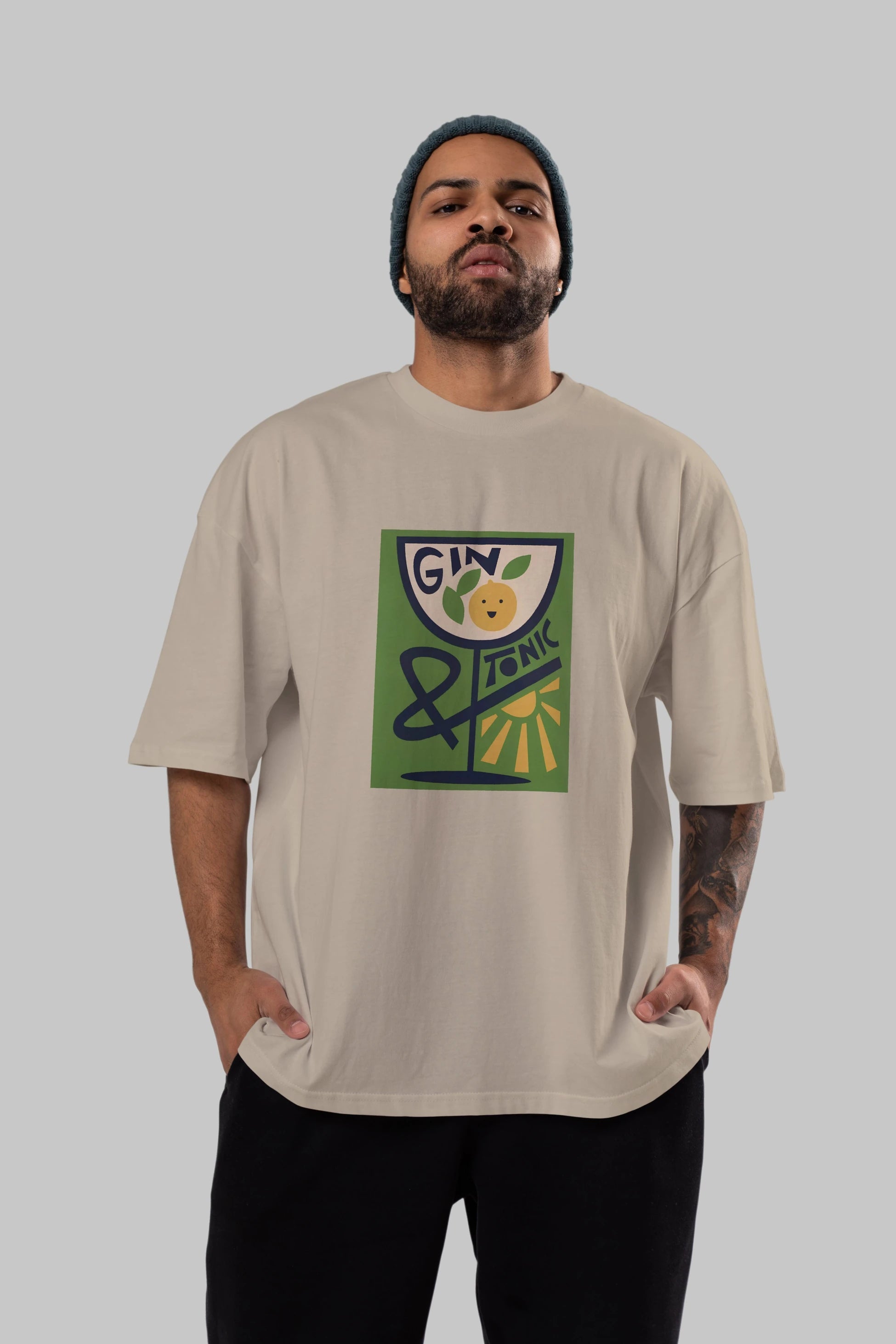 Gin Tonic 3 Ön Baskılı Oversize t-shirt Erkek Kadın Unisex %100 Pamuk Bisiklet Yaka tişort