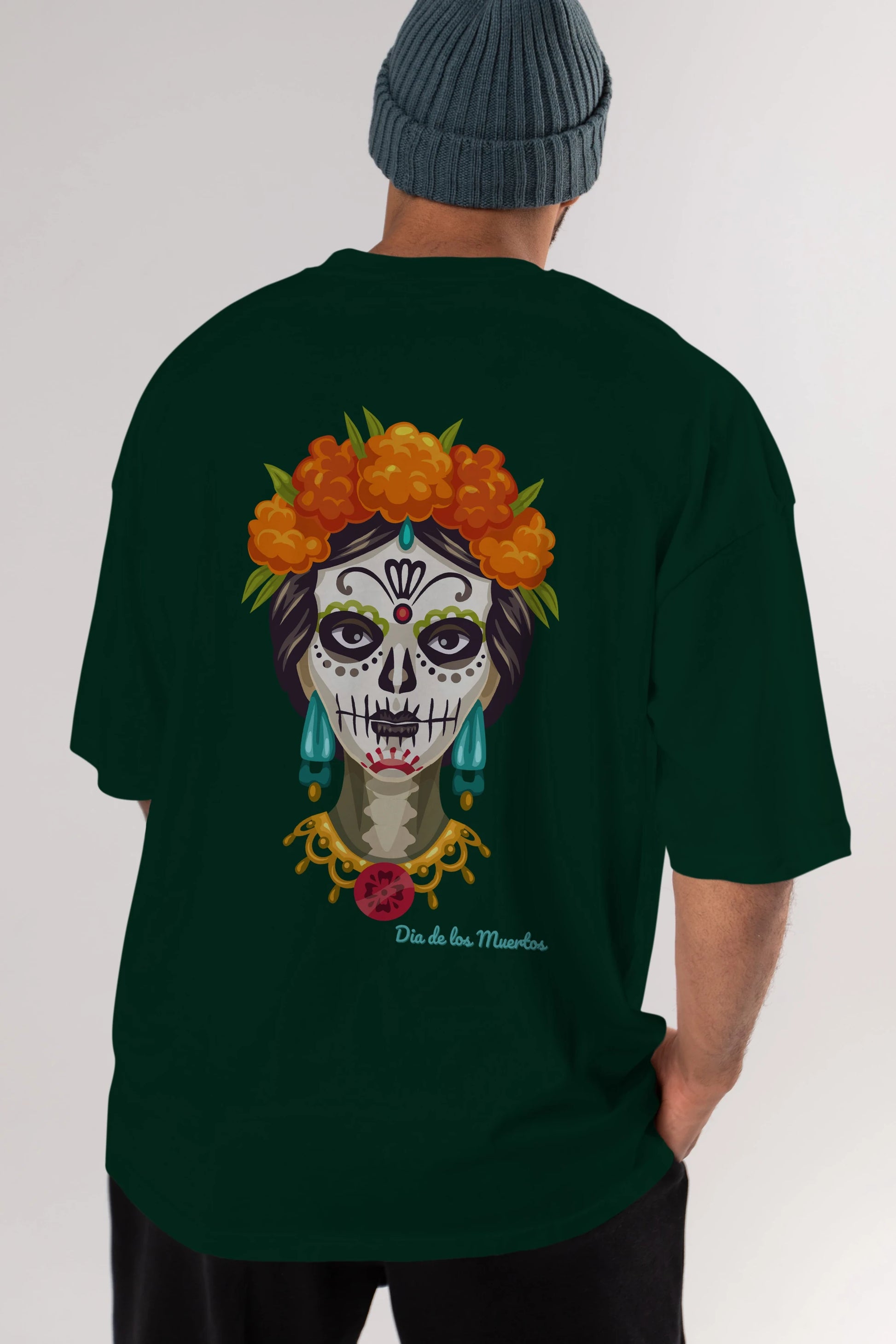 Dia de los Muertos 2 Arka Baskılı Oversize t-shirt Erkek Kadın Unisex