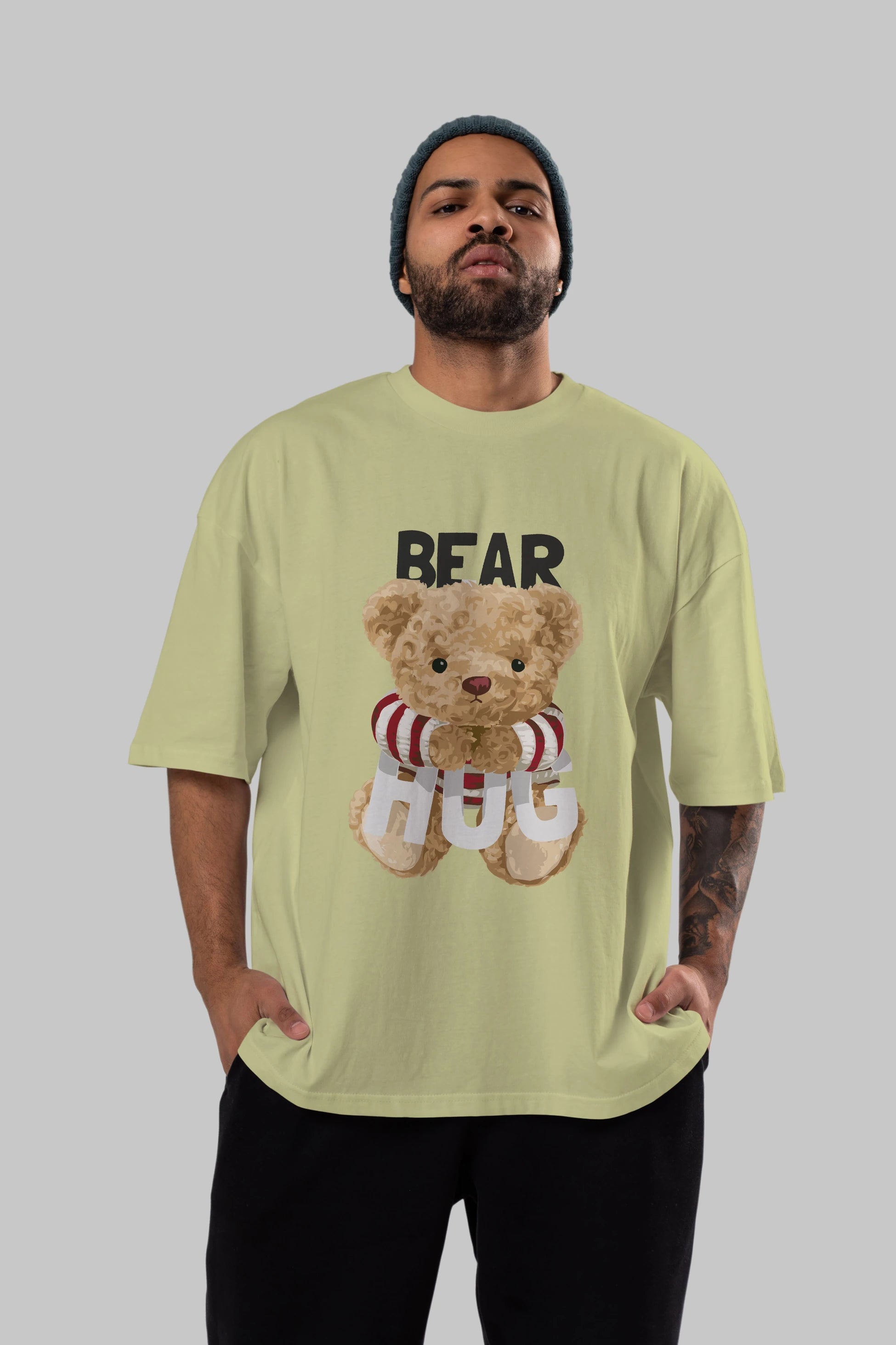 Teddy Bear Hug Ön Baskılı Oversize t-shirt Erkek Kadın Unisex %100 Pamuk