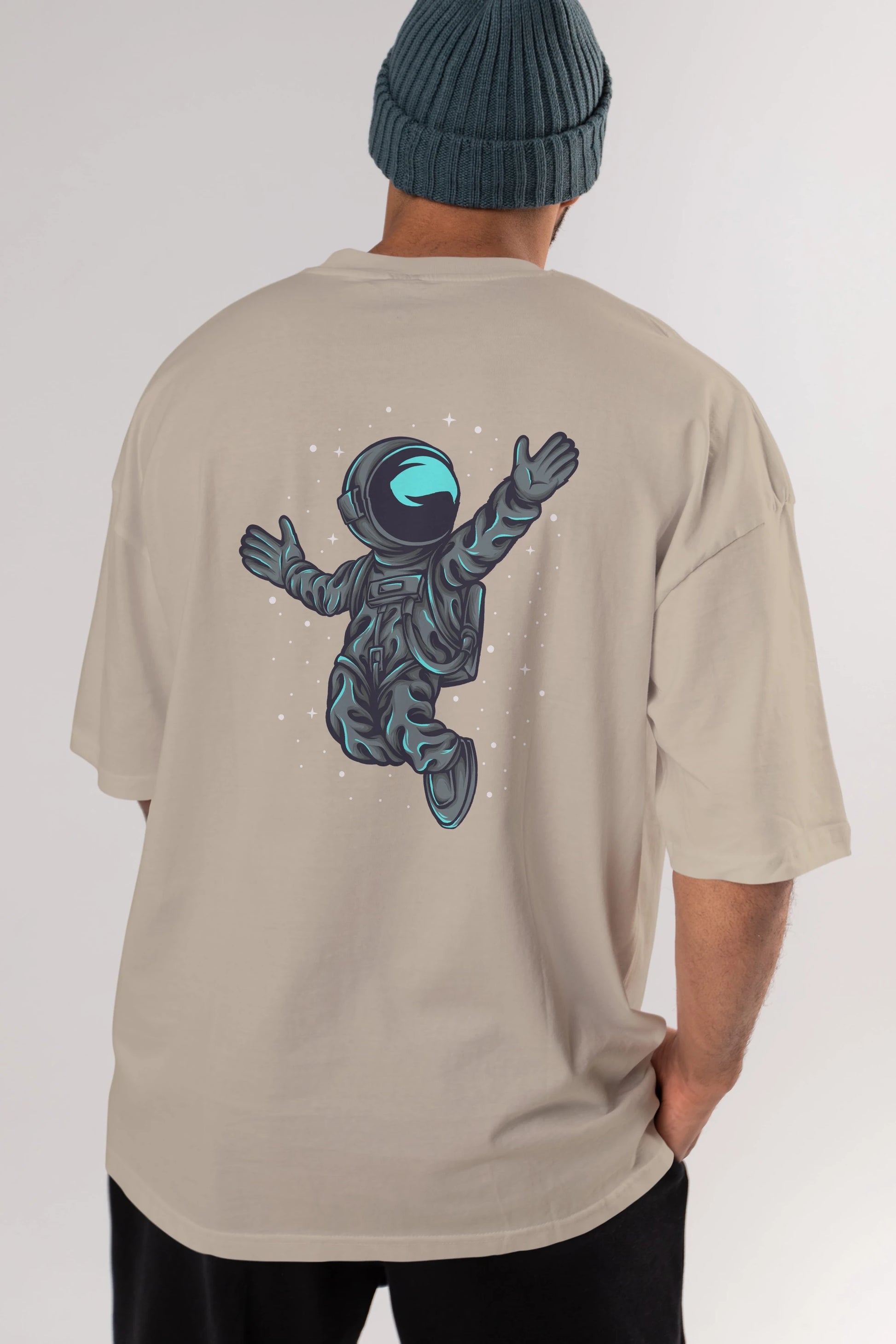 Happy Astronaut Arka Baskılı Oversize t-shirt Erkek Kadın Unisex