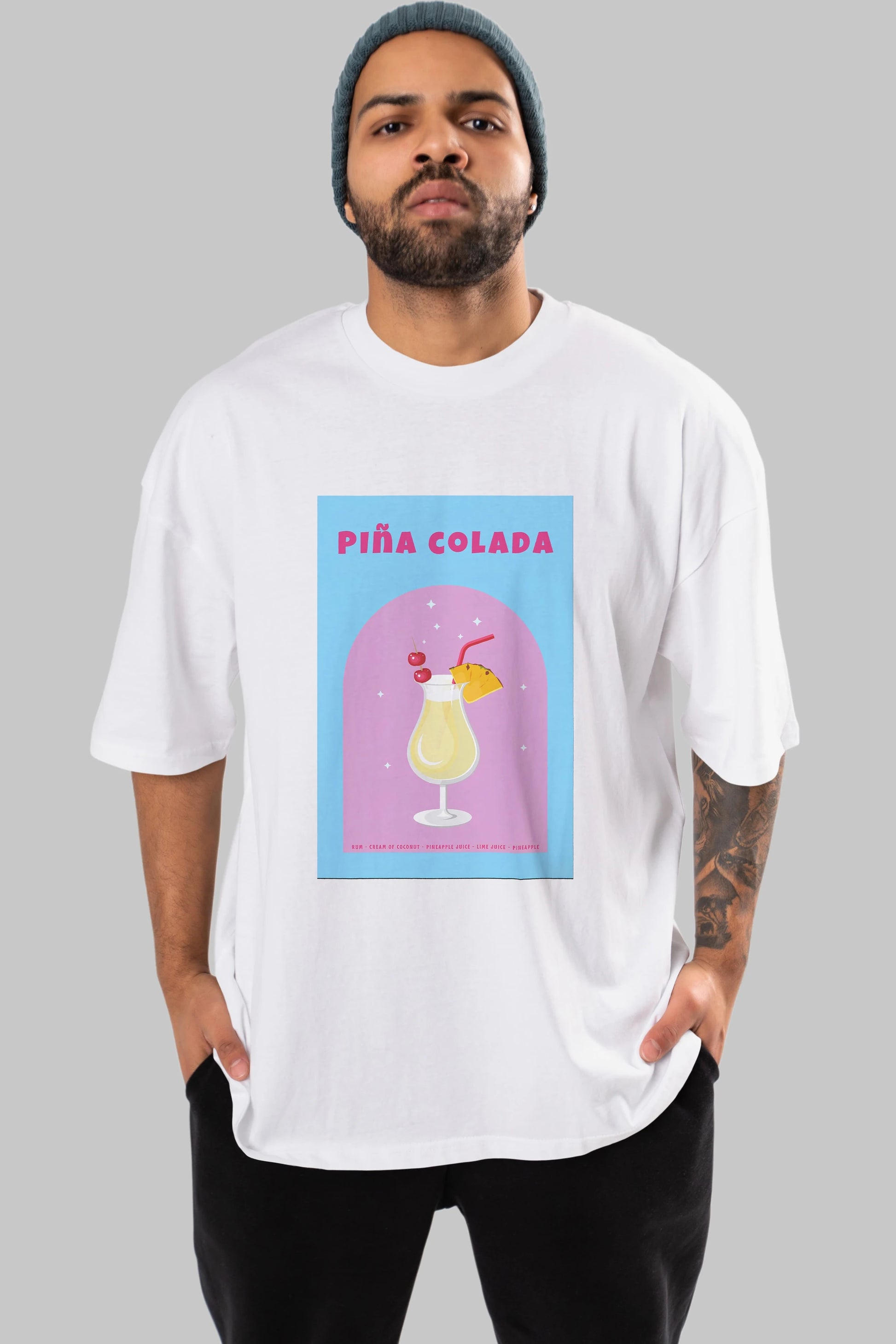 Pina Colada 2 Ön Baskılı Oversize t-shirt Erkek Kadın Unisex %100 Pamuk Bisiklet Yaka tişort