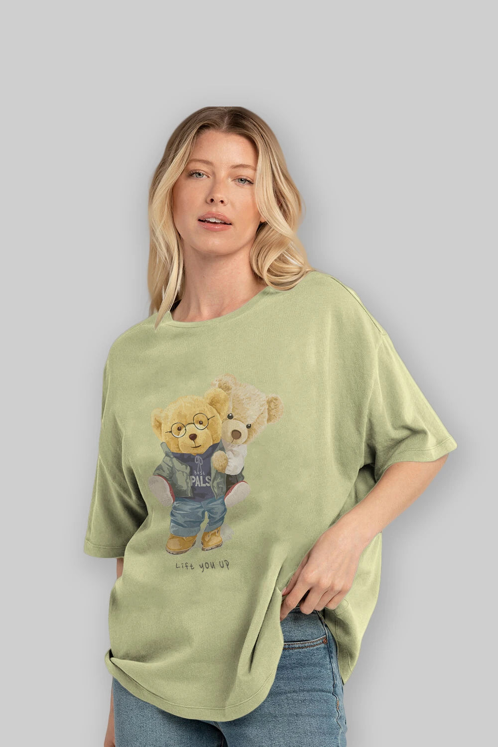 Teddy Bear Lift You Up Ön Baskılı Oversize t-shirt Erkek Kadın Unisex %100 Pamuk