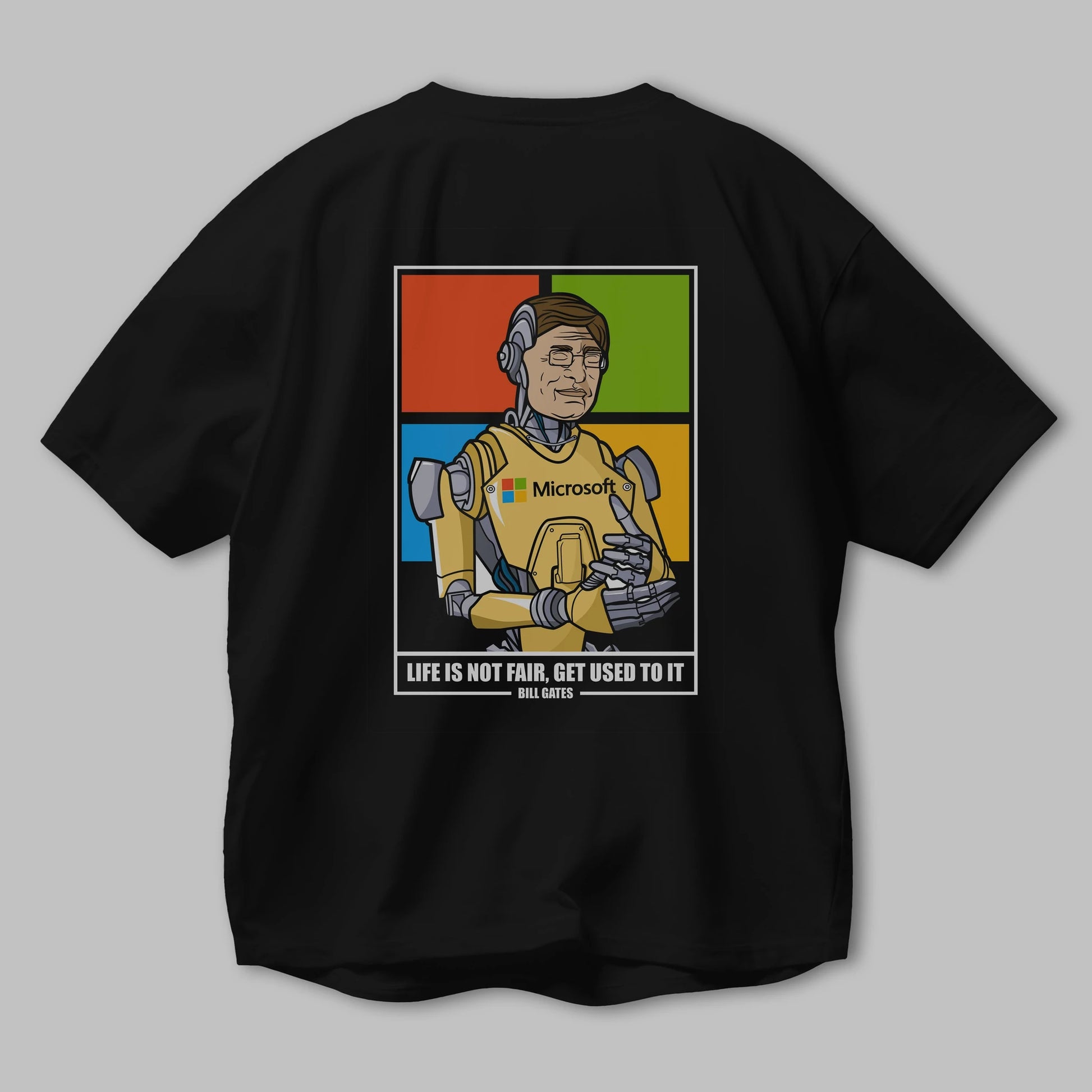 Bill Gates Robot Human Arka Baskılı Oversize t-shirt Erkek Kadın Unisex %100 Pamuk tişort