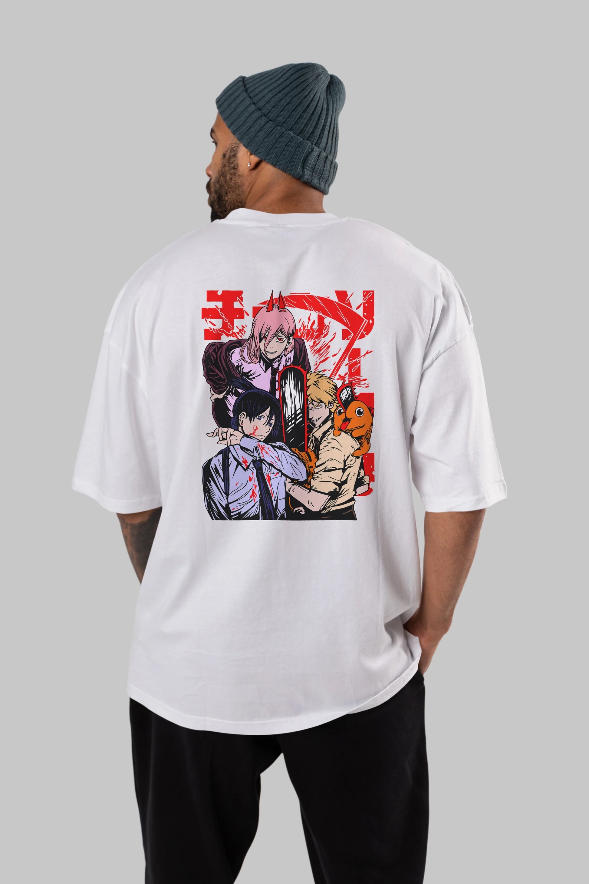CHAINSAWMAN CREW Anime Arka Baskılı Oversize t-shirt Erkek Kadın Unisex