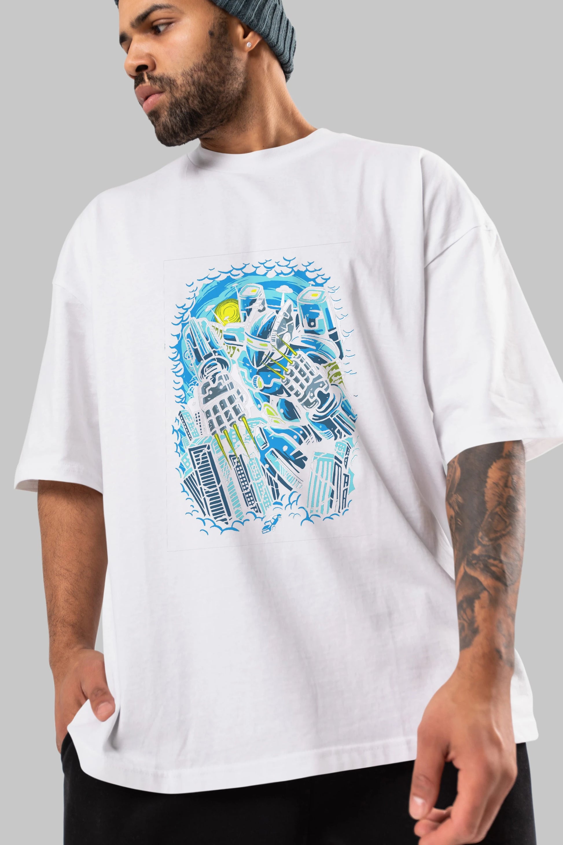Destroy The City Ön Baskılı Oversize t-shirt Erkek Kadın Unisex %100 Pamuk tişort