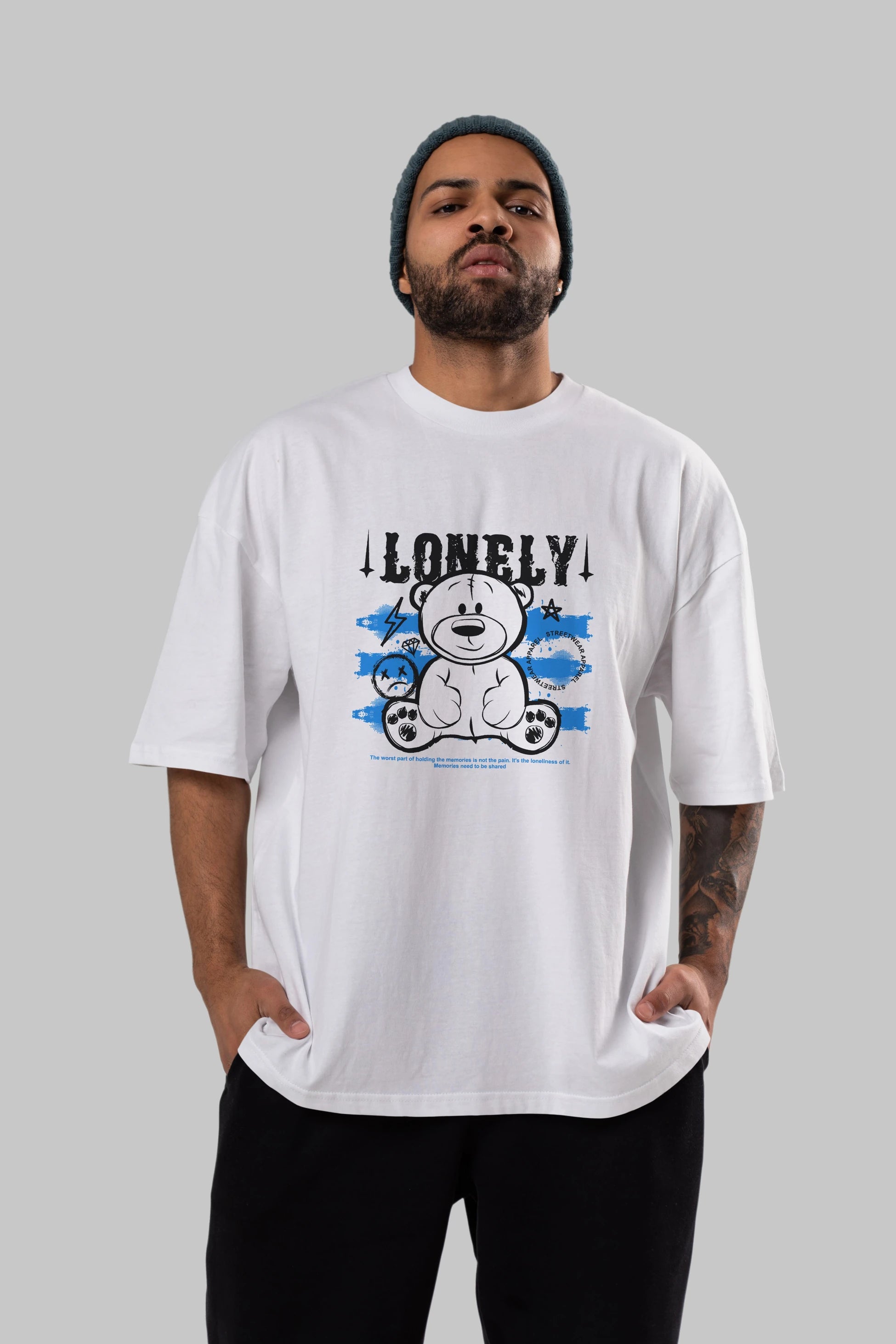 Teddy Bear Lonely Ön Baskılı Oversize t-shirt Erkek Kadın Unisex