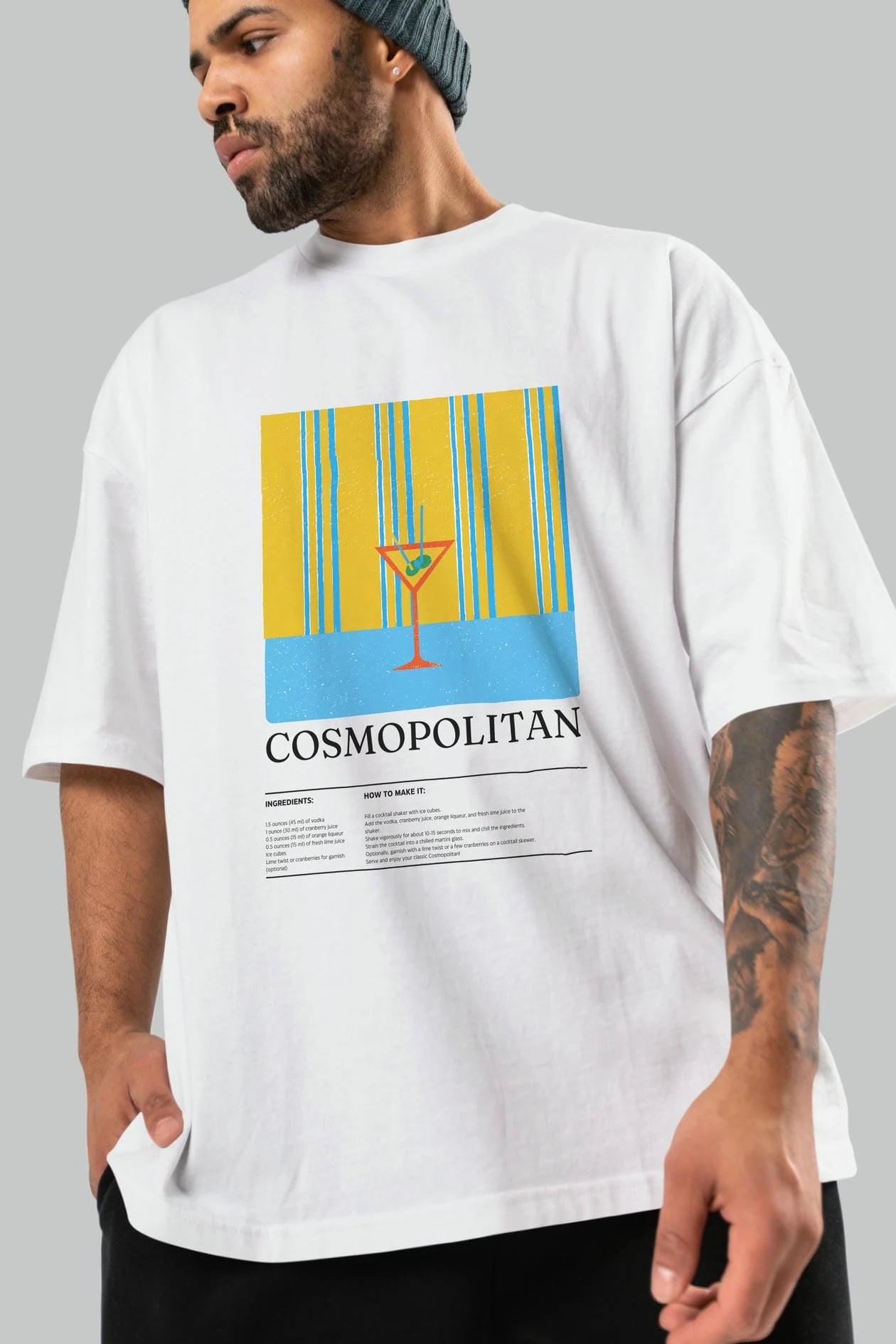 Cosmopolitan Kokteyl Ön Baskılı Oversize t-shirt Erkek Kadın %100 Pamuk Bisiklet Yaka tişort