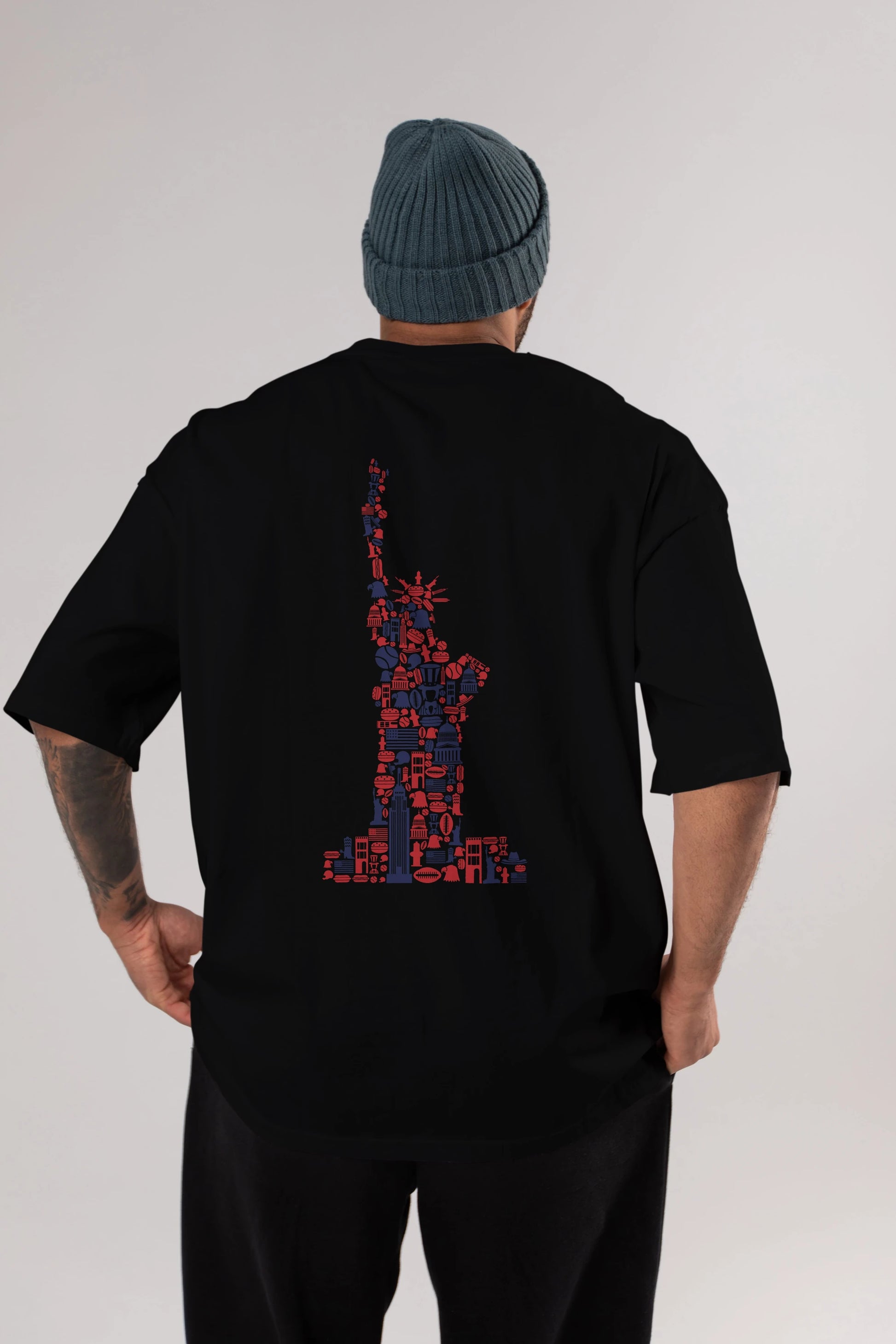 Liberty Arka Baskılı Oversize t-shirt %100 pamuk Erkek Kadın Unisex