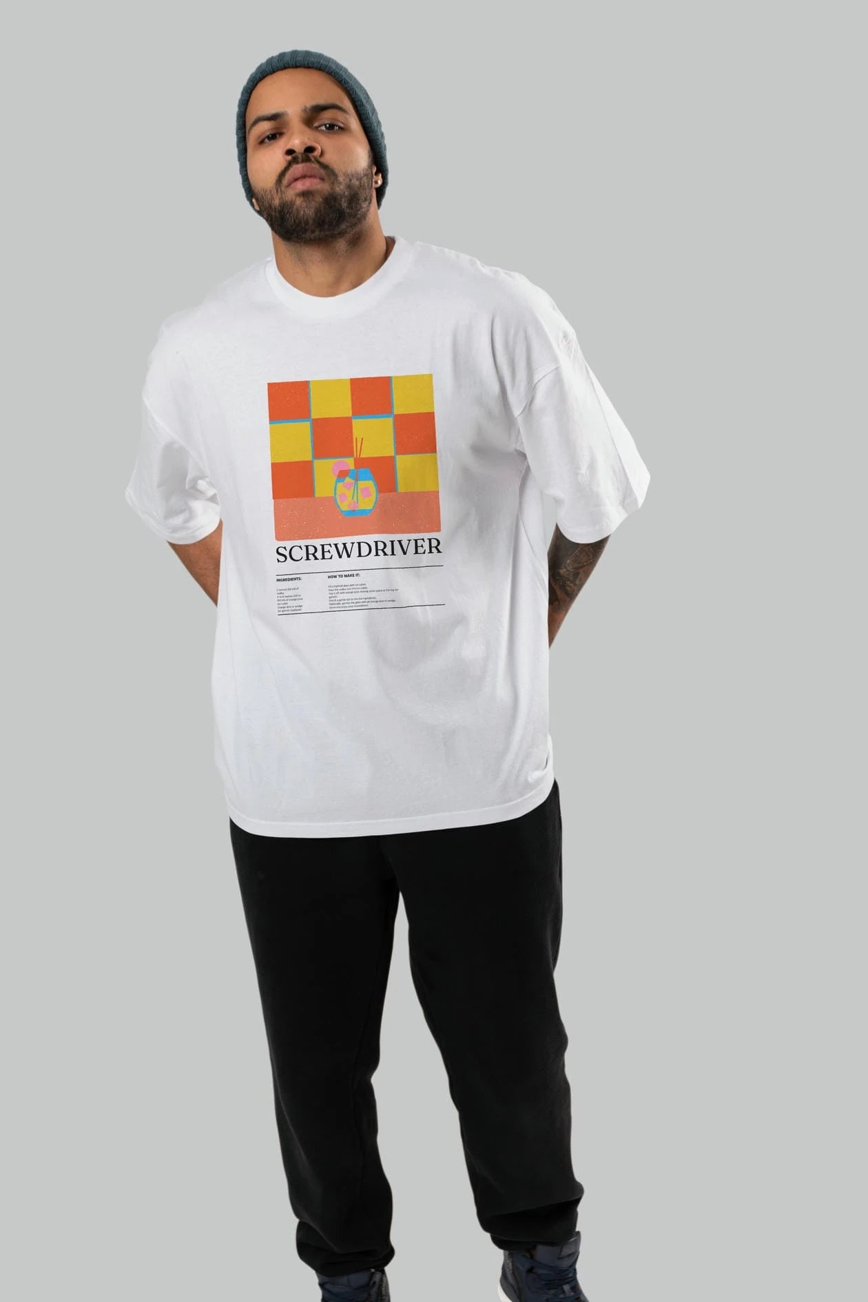 Screwdriver Kokteyl Ön Baskılı Oversize t-shirt Erkek Kadın %100 Pamuk Bisiklet Yaka tişort