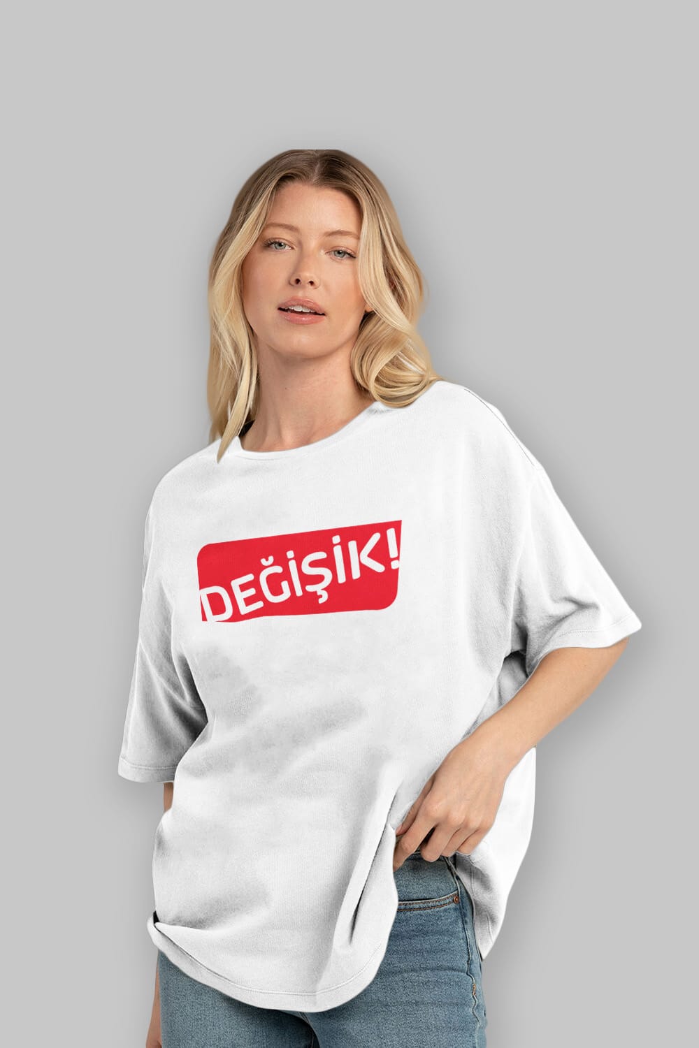 Değişik Ön Baskılı Oversize t-shirt %100 pamuk Erkek Kadın Unisex