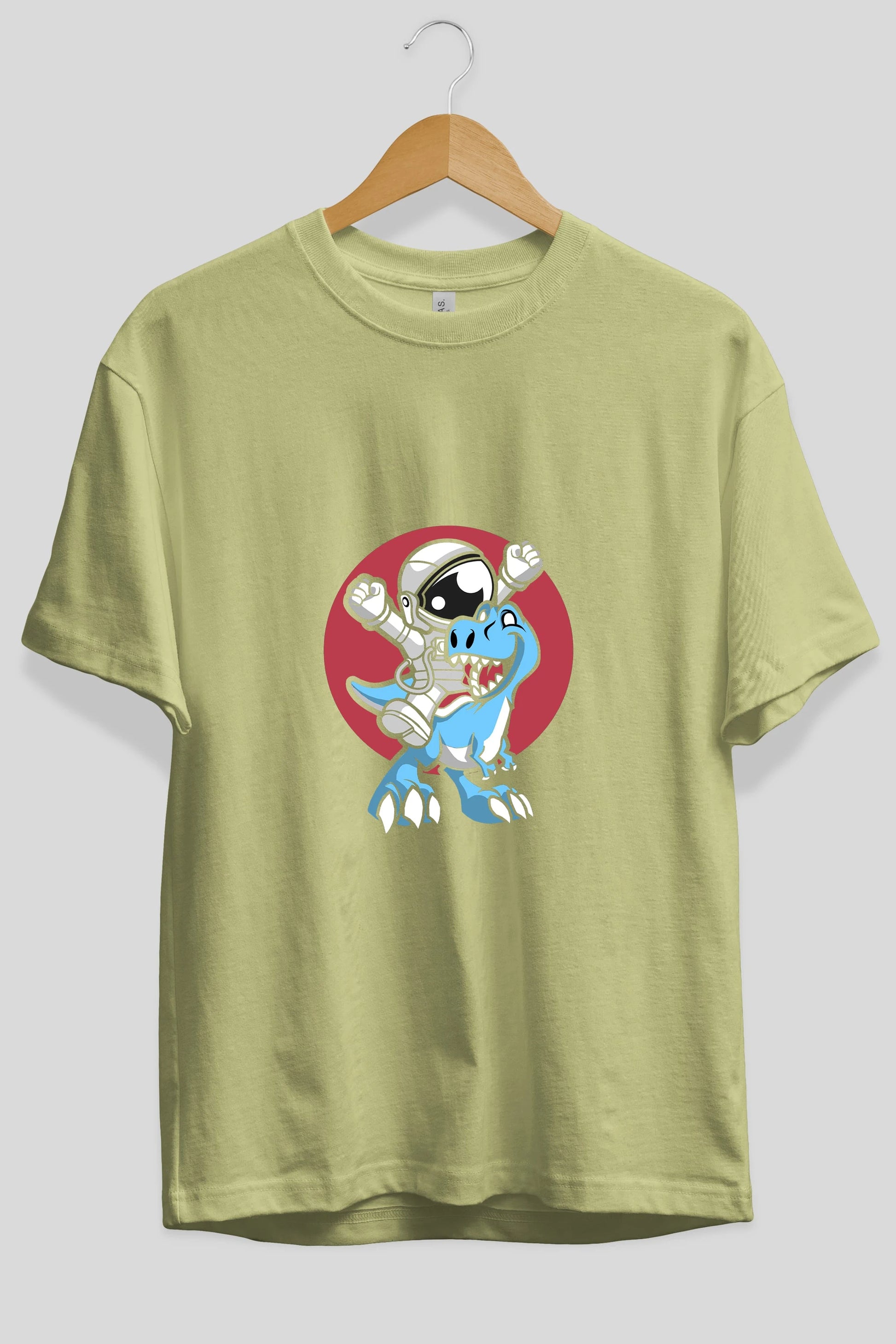 Astronaut Dino Ön Baskılı Oversize t-shirt Erkek Kadın Unisex %100 Pamuk tişort