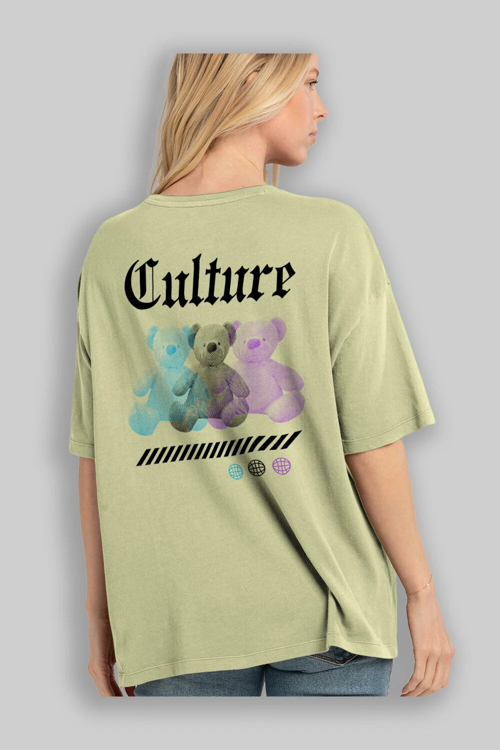 Culture Bear Arka Baskılı Oversize t-shirt Erkek Kadın Unisex