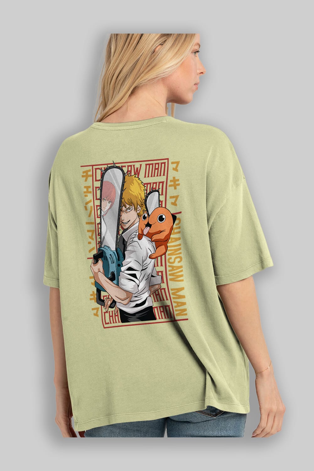 Chainsaw DENJI Anime Arka Baskılı Oversize t-shirt Erkek Kadın Unisex
