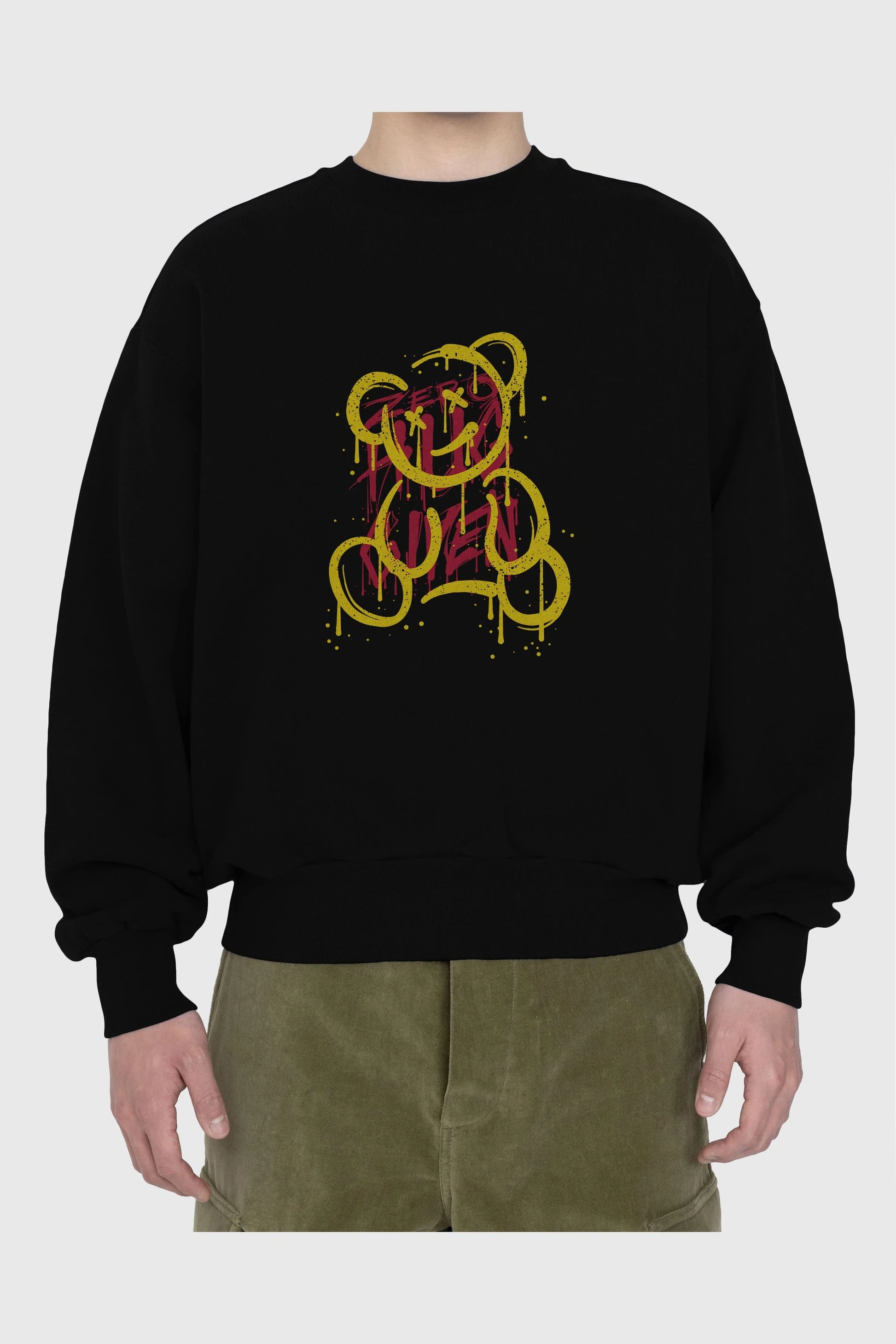 Zero Hug Bear Ön Baskılı Oversize Sweatshirt Erkek Kadın Unisex