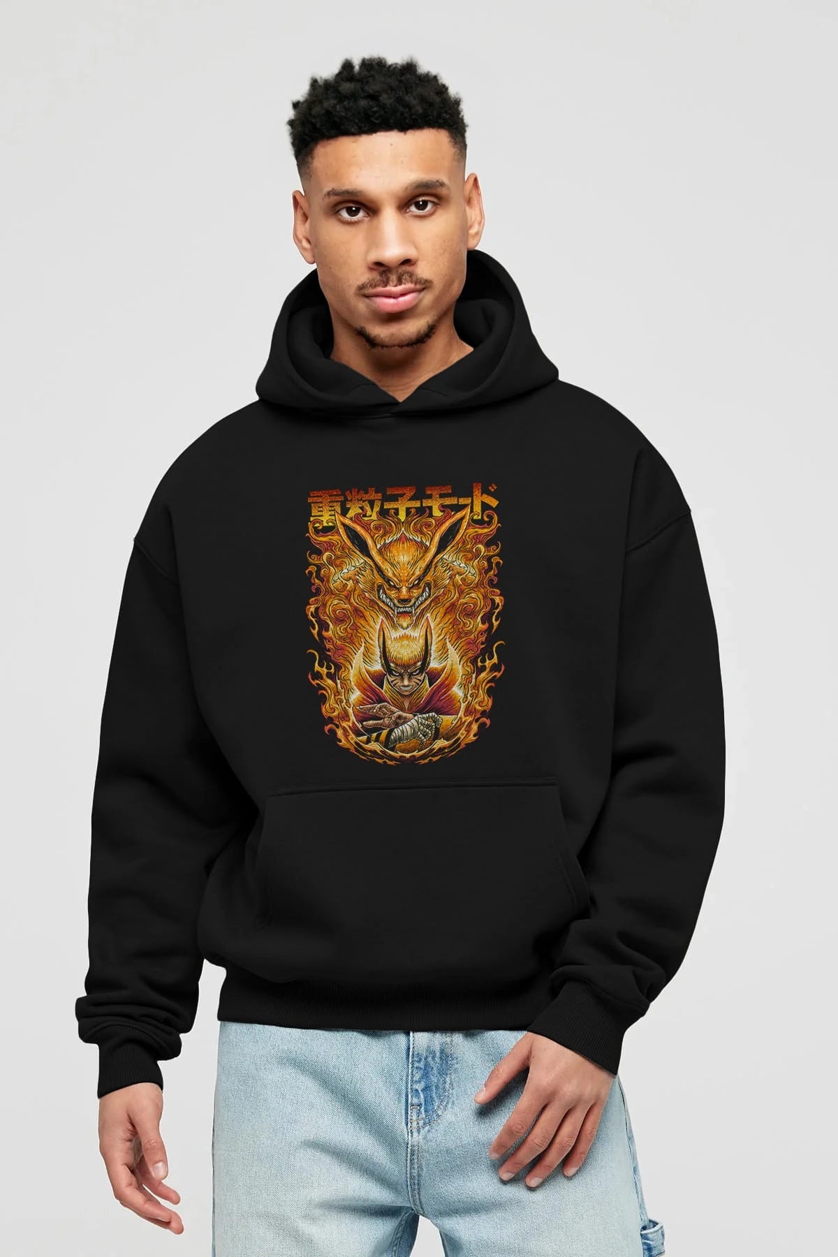 NARUTO KYUUBI 1 Anime Ön Baskılı Hoodie Oversize Kapüşonlu Sweatshirt Erkek Kadın Unisex